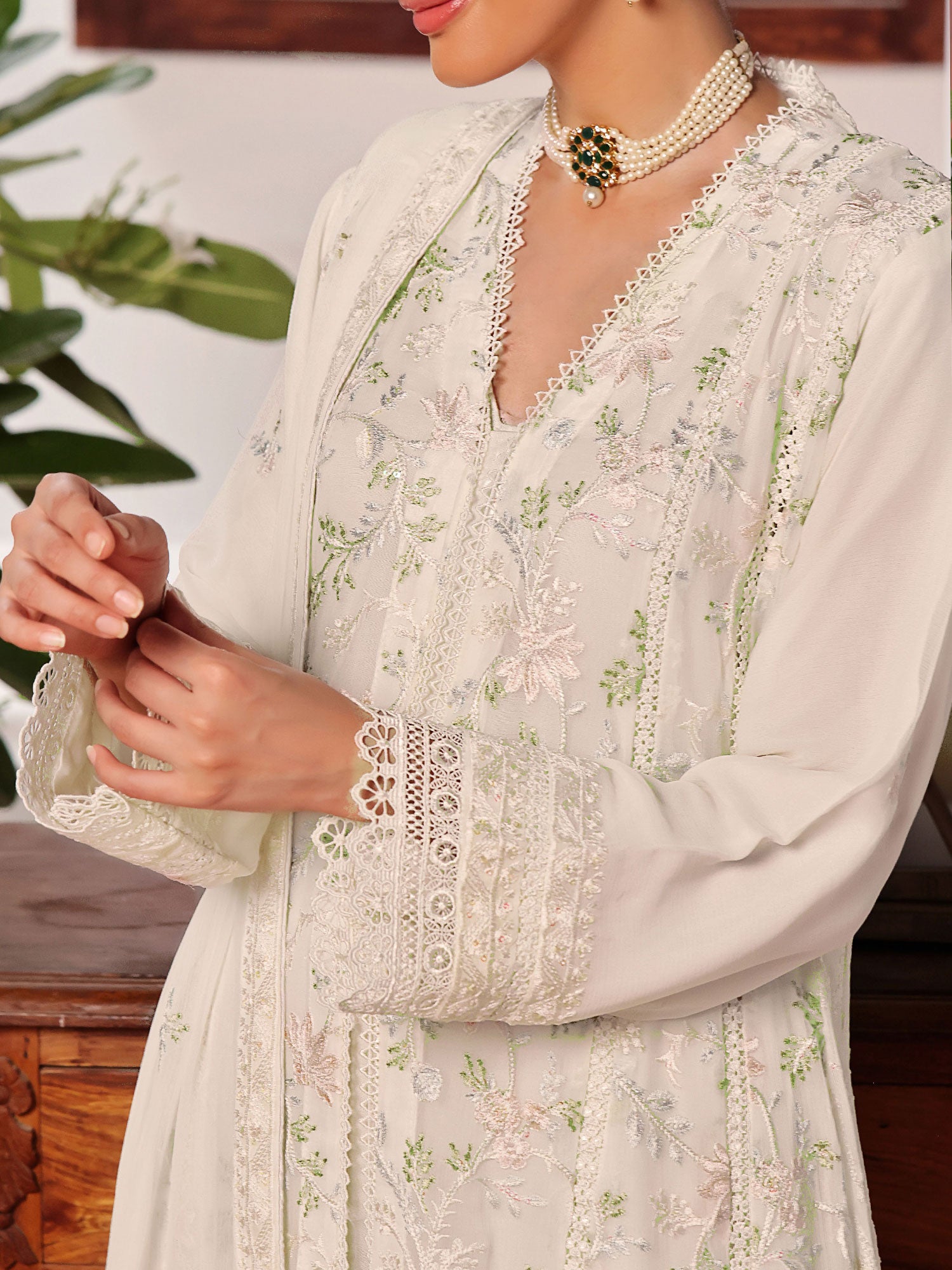 Wardah Uzair "Dil Ruba" Luxury Embroidered Chiffon Gown Suit - Chandni