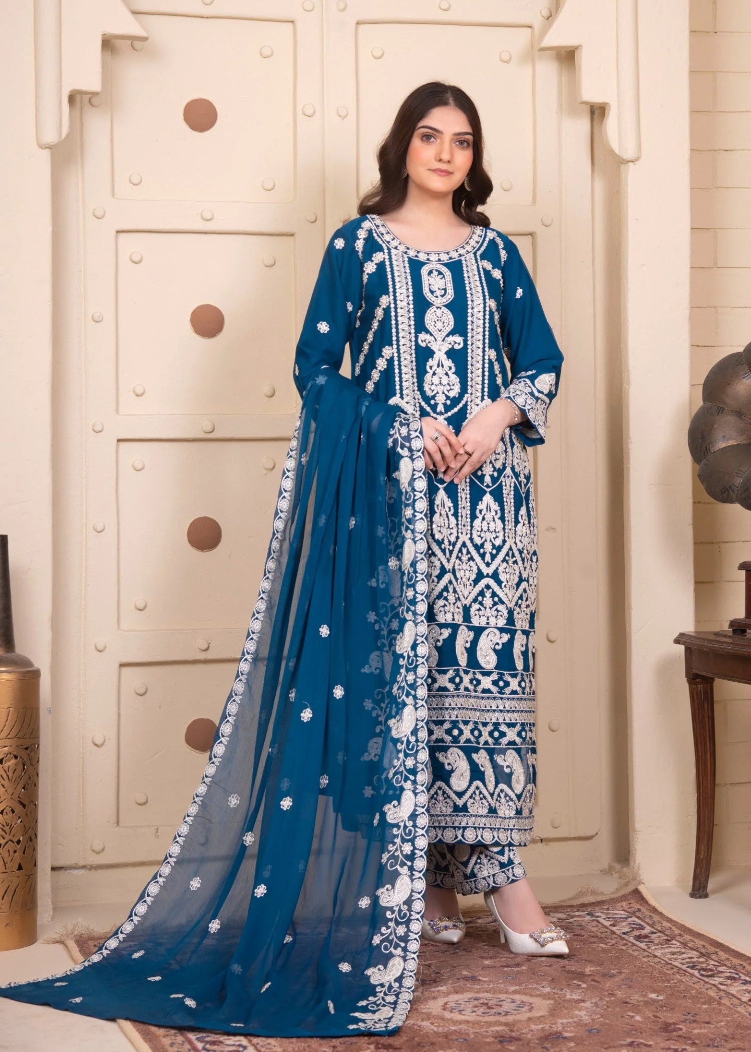 Zinc Luxury Embroidered Chiffon 3-Piece Suit