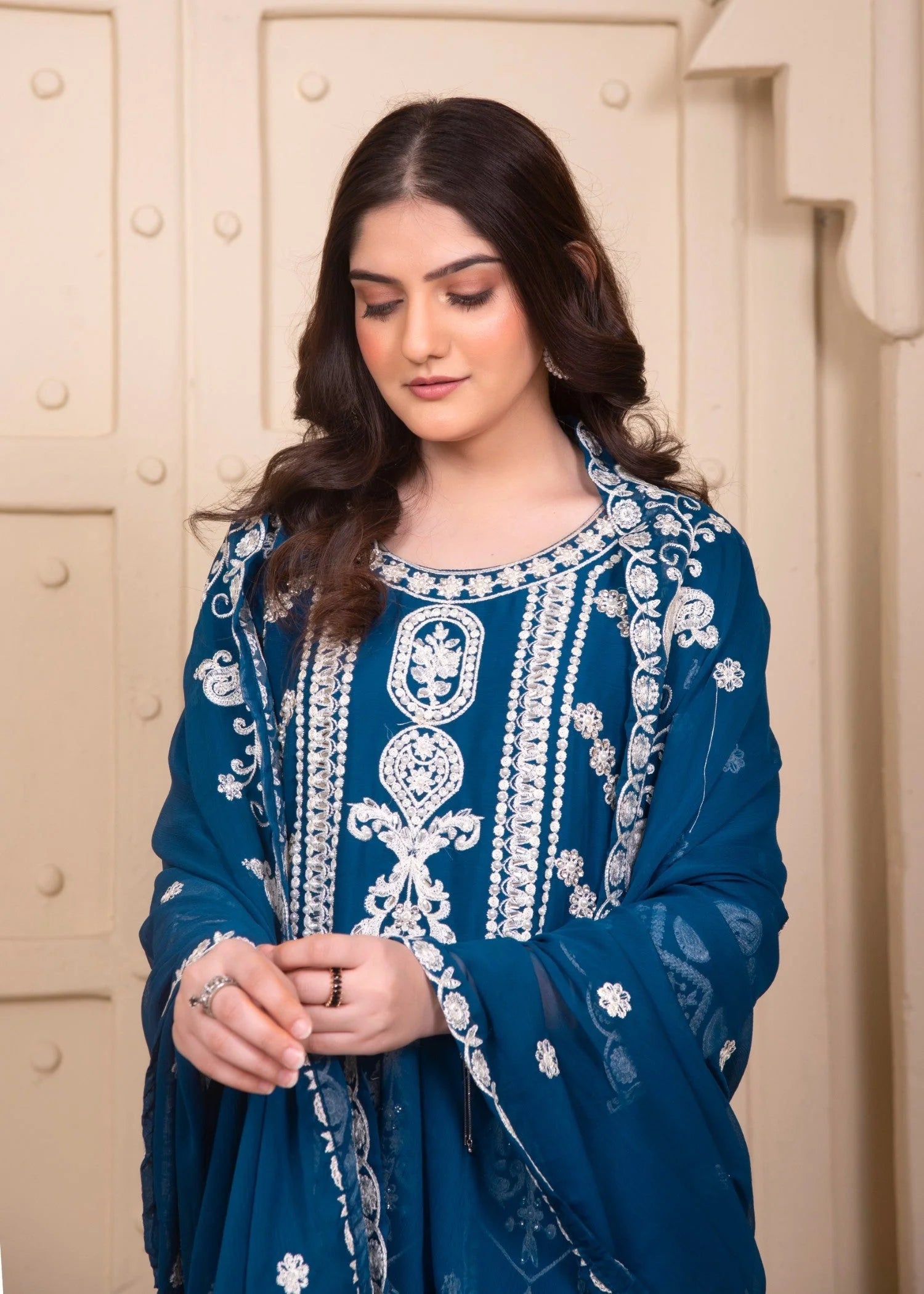 Zinc Luxury Embroidered Chiffon 3-Piece Suit