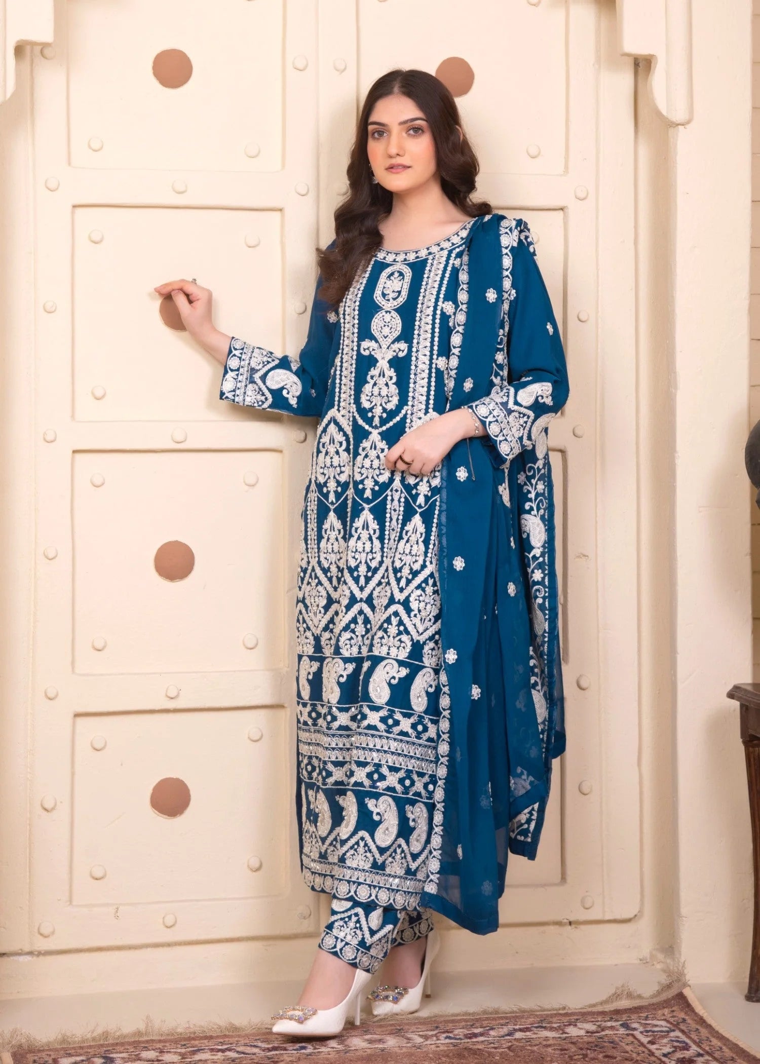 Zinc Luxury Embroidered Chiffon 3-Piece Suit