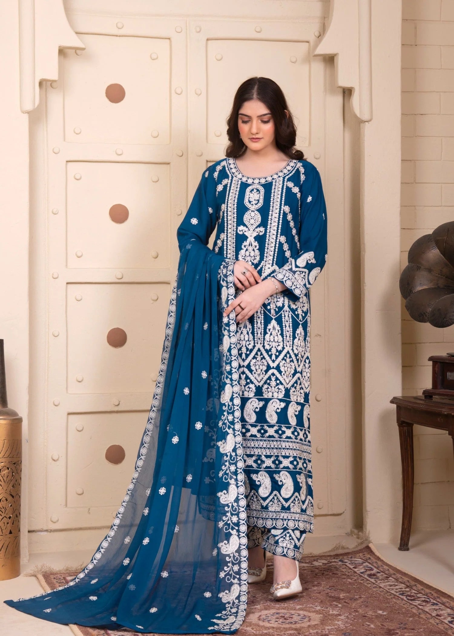 Zinc Luxury Embroidered Chiffon 3-Piece Suit