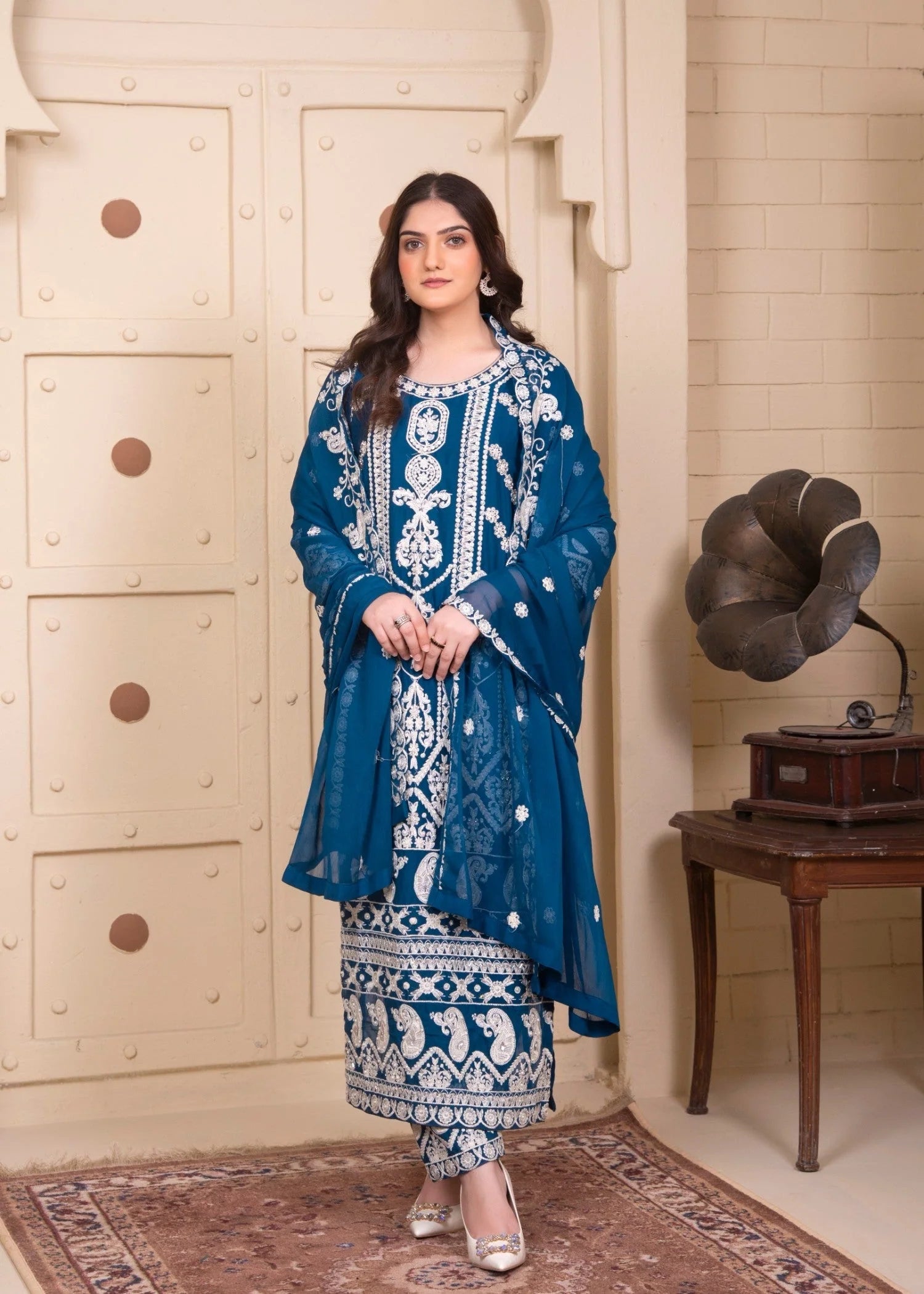 Zinc Luxury Embroidered Chiffon 3-Piece Suit