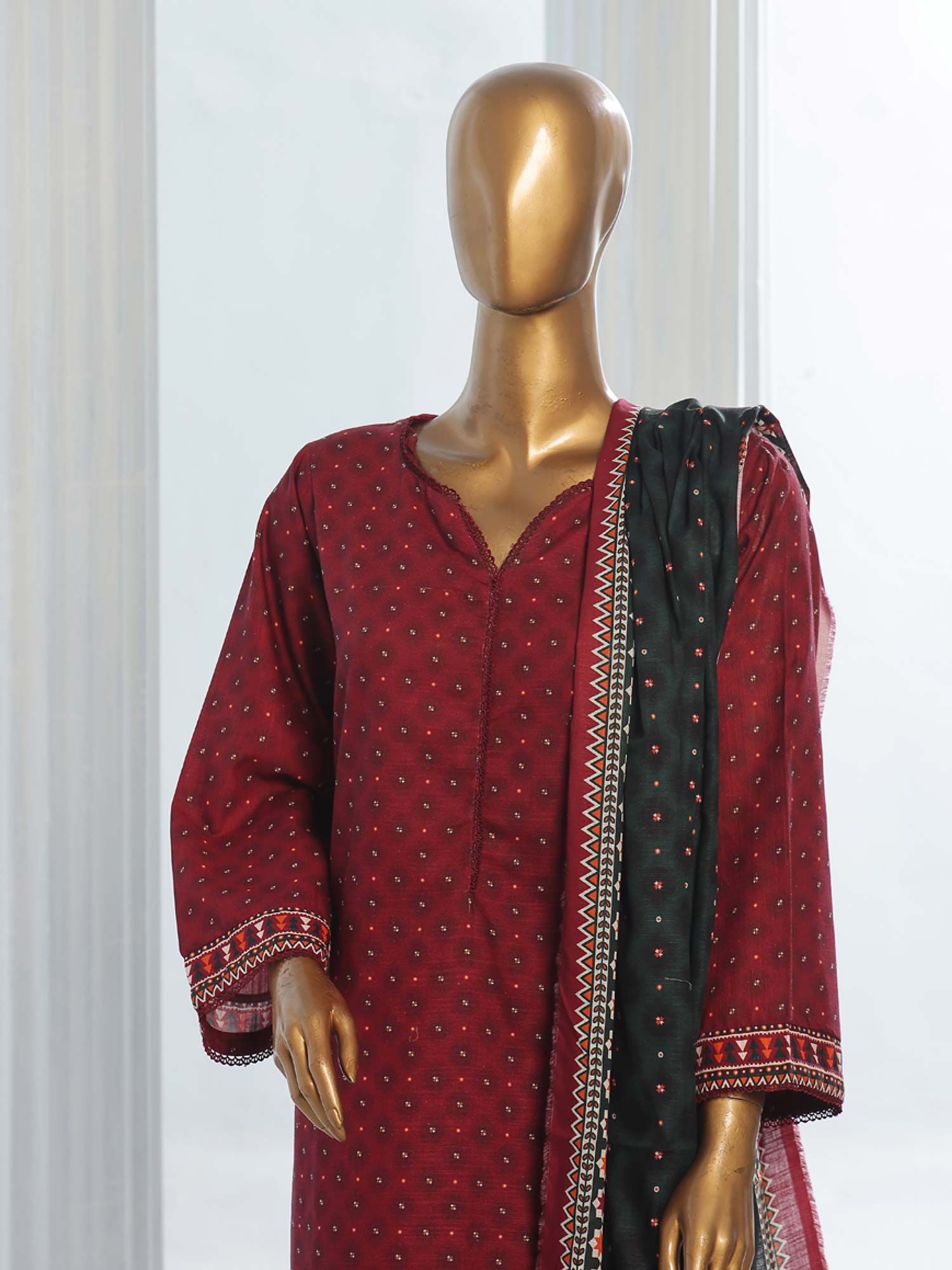 Bin Saeed Winter Khaddar 3-Piece Suit - Dark Pink