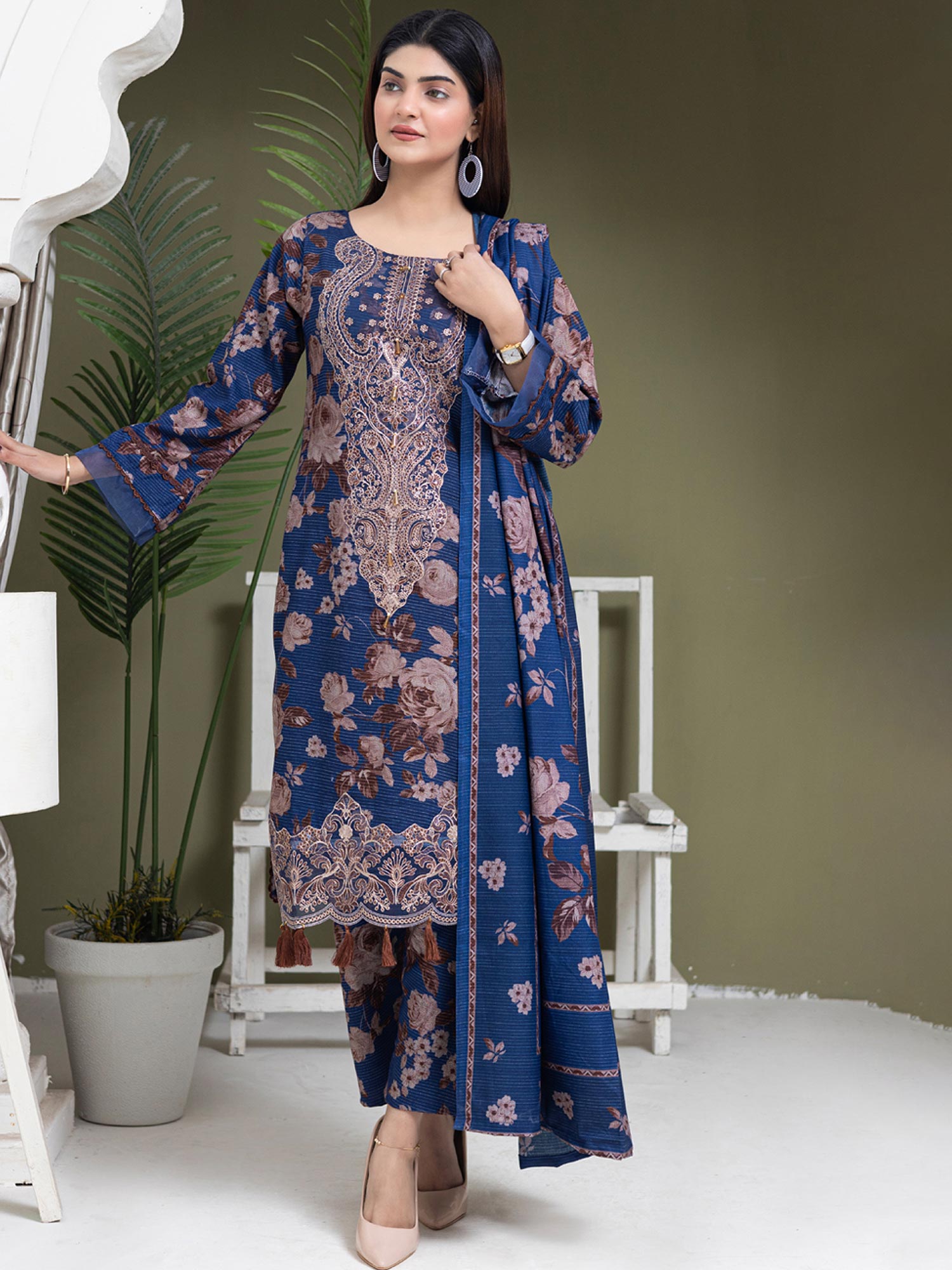 Rangz Blue Dhanak Suit with Shawl