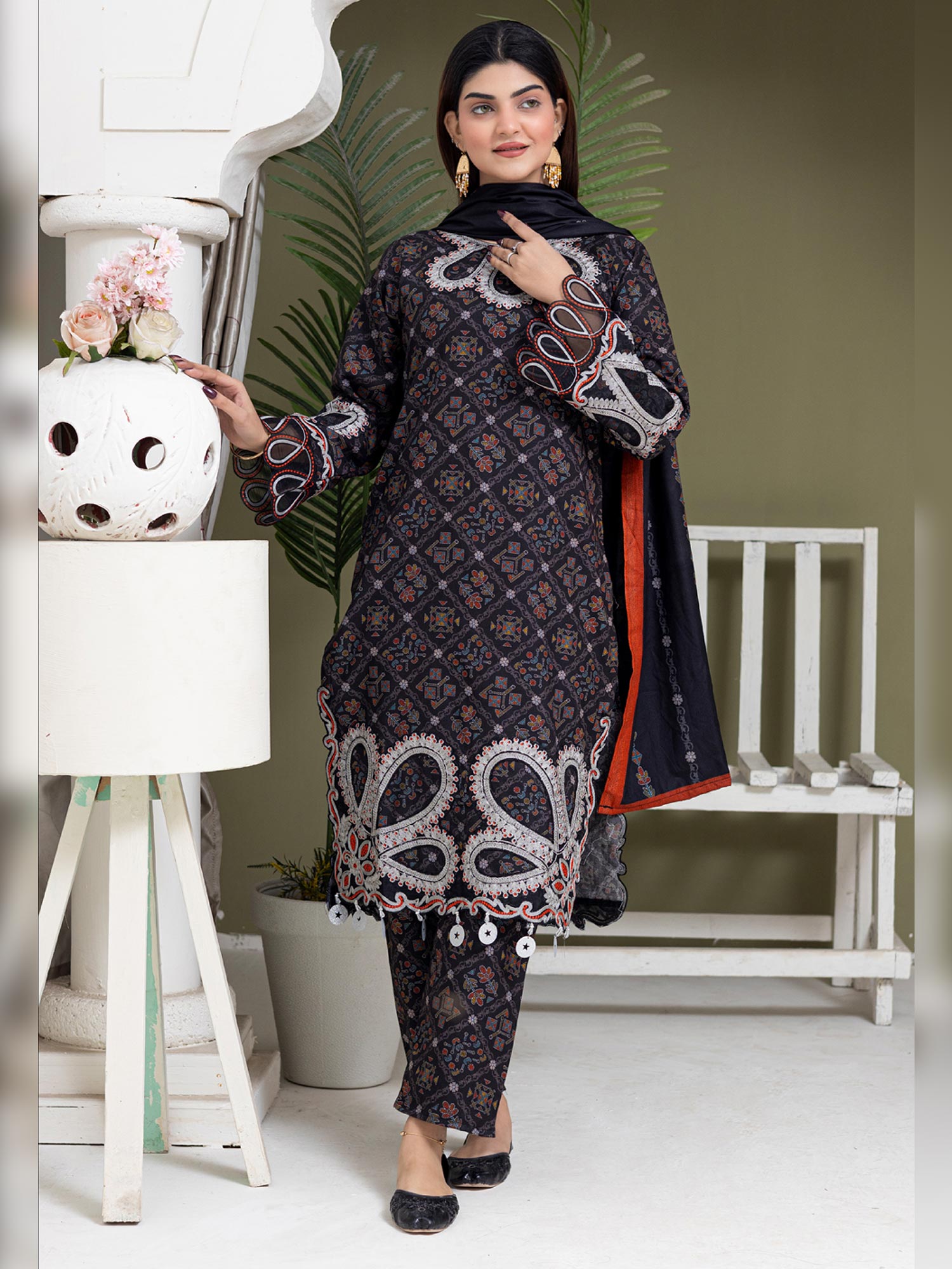 Rangz Black Dhanak Suit with Shawl