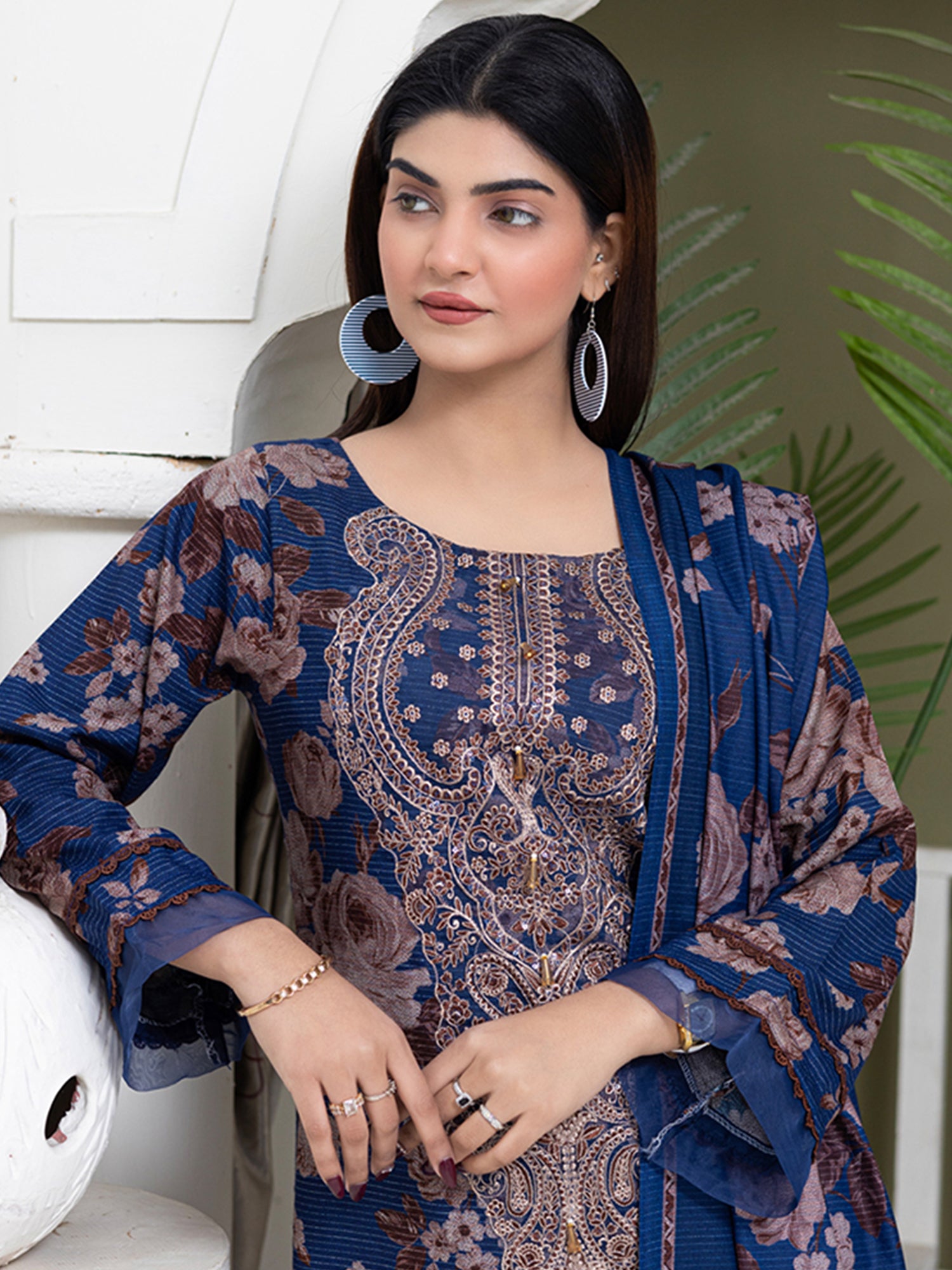 Rangz Blue Dhanak Suit with Shawl