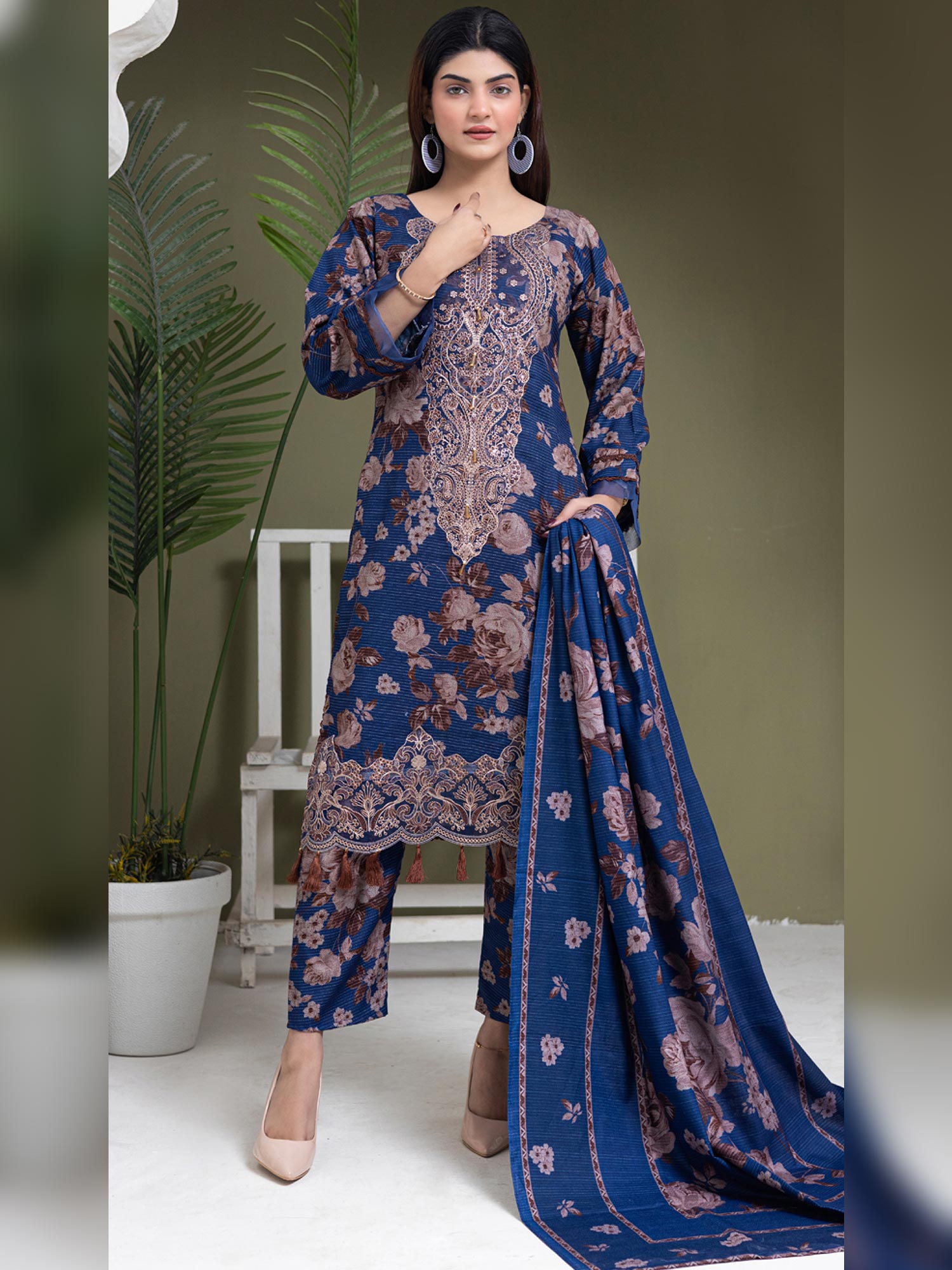 Rangz Blue Dhanak Suit with Shawl