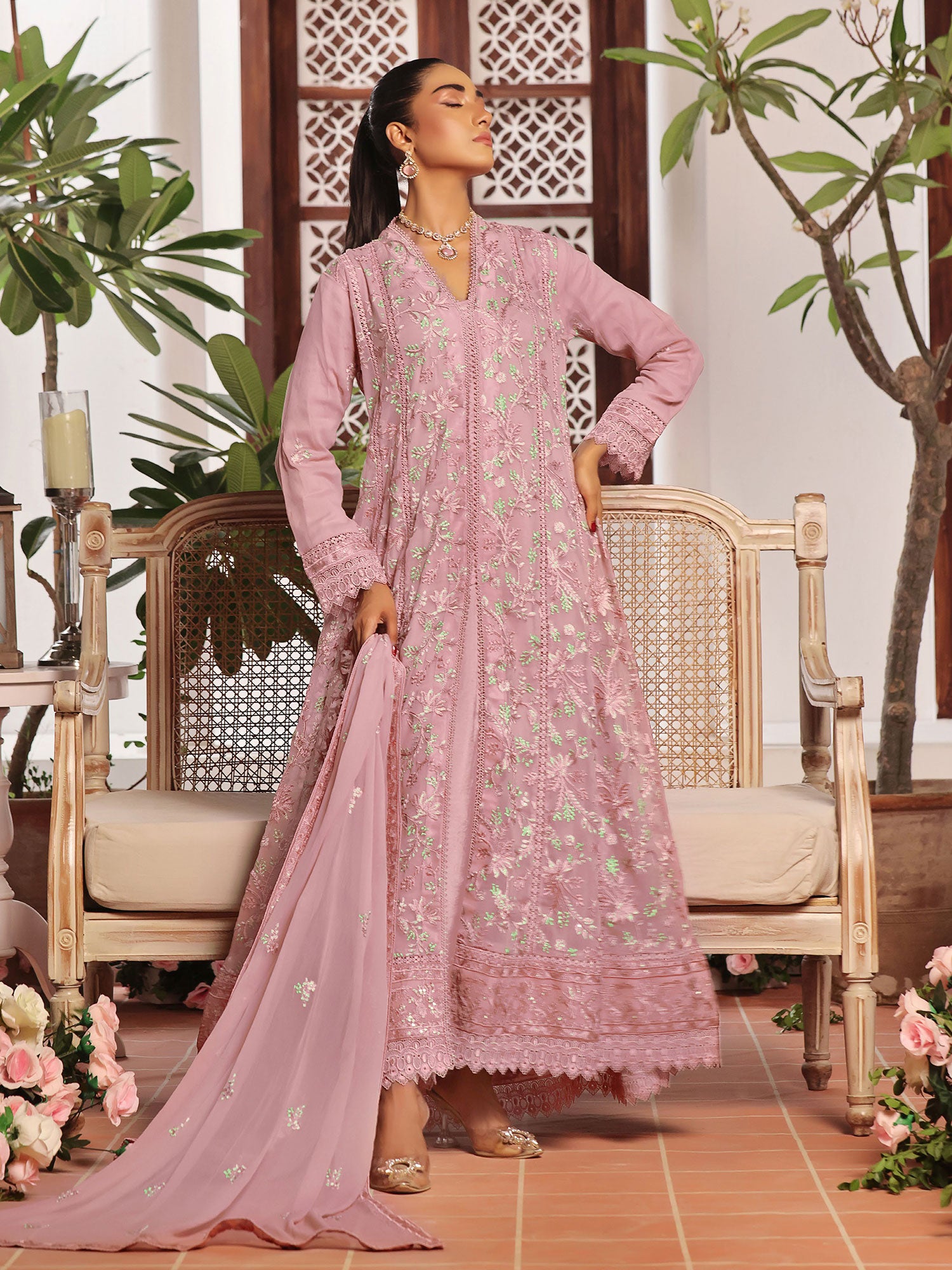 Wardah Uzair "Dil Ruba" Luxury Embroidered Chiffon Gown Suit - GulNaar