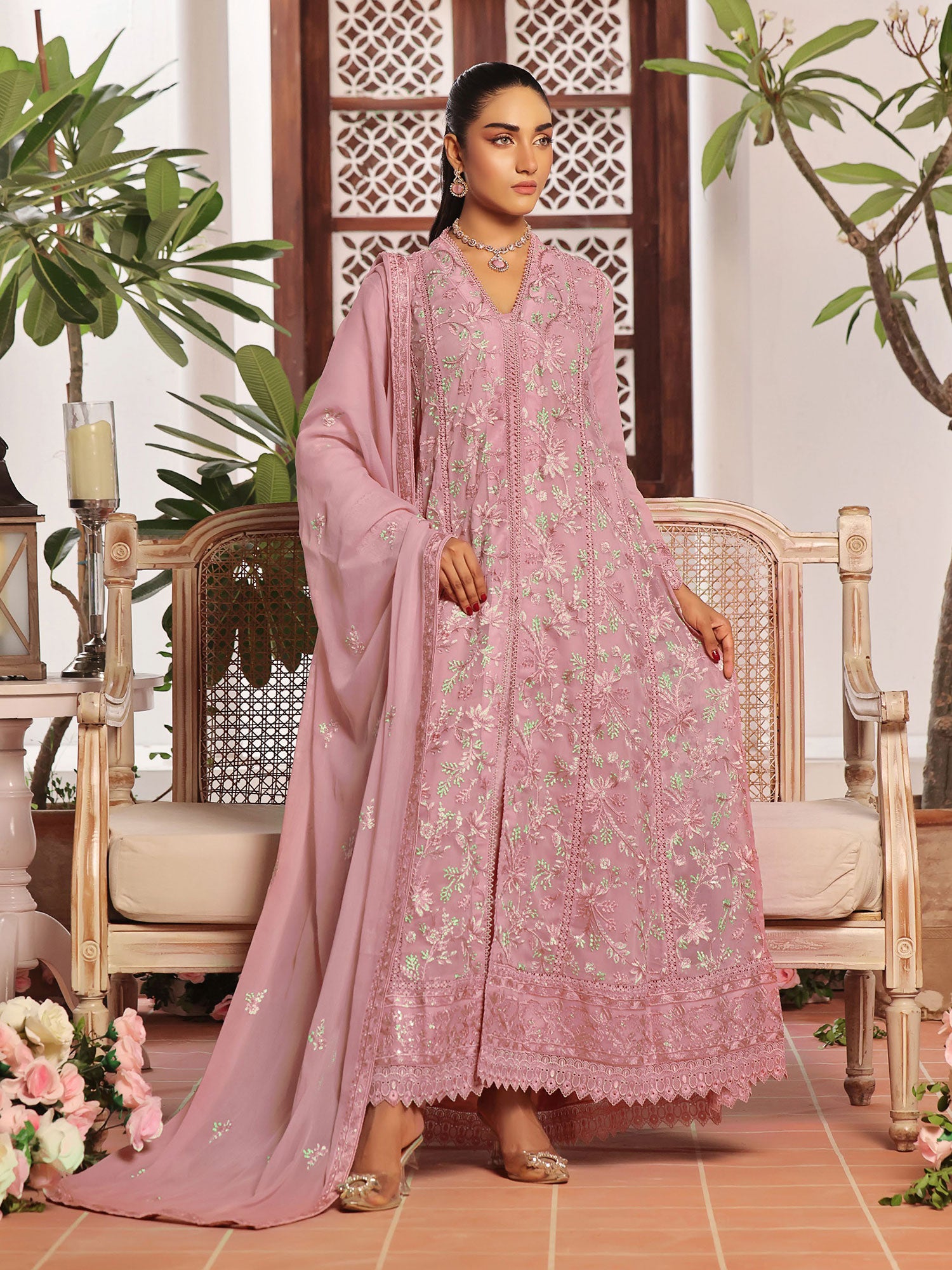 Wardah Uzair "Dil Ruba" Luxury Embroidered Chiffon Gown Suit - GulNaar