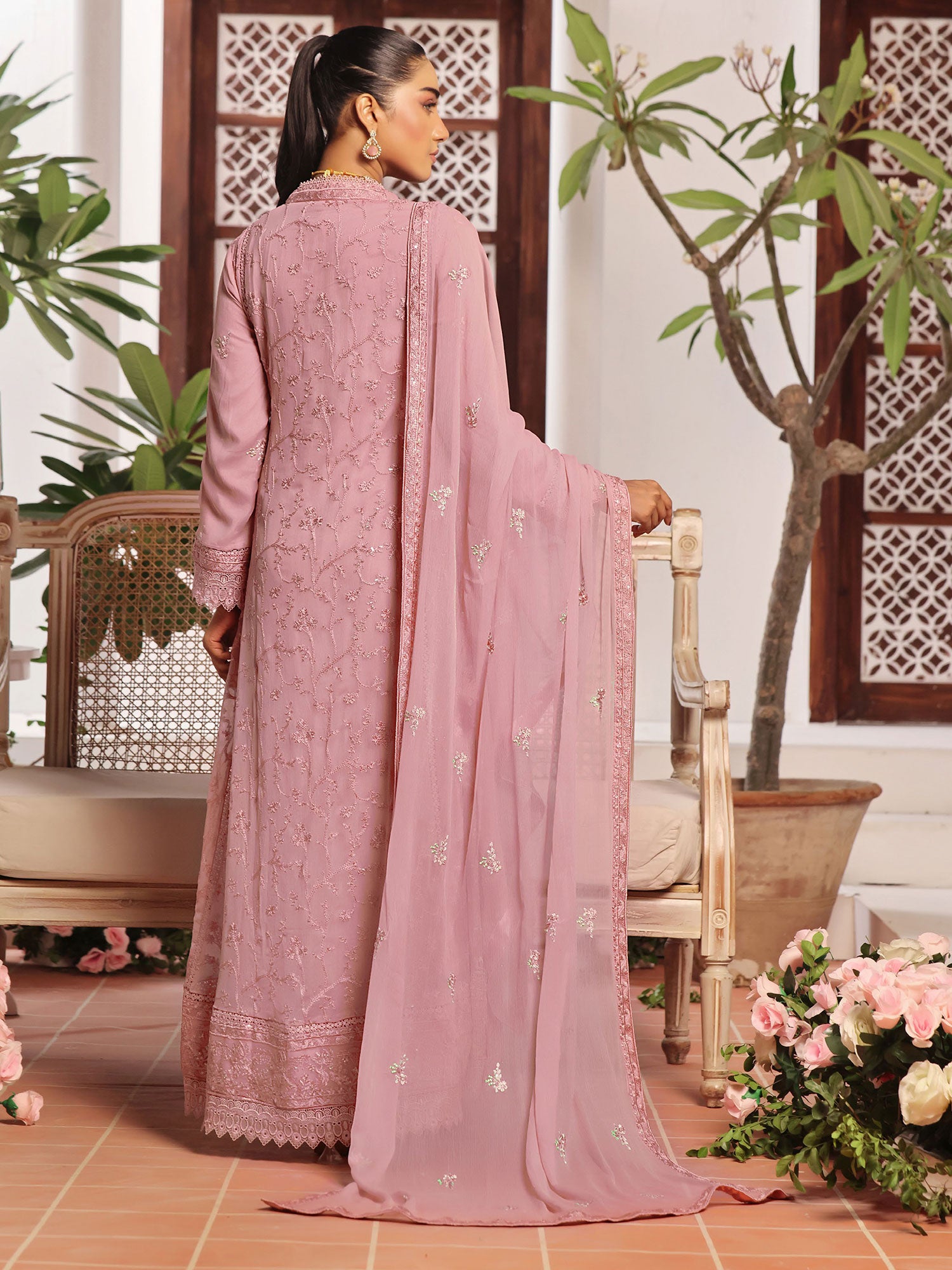 Wardah Uzair "Dil Ruba" Luxury Embroidered Chiffon Gown Suit - GulNaar