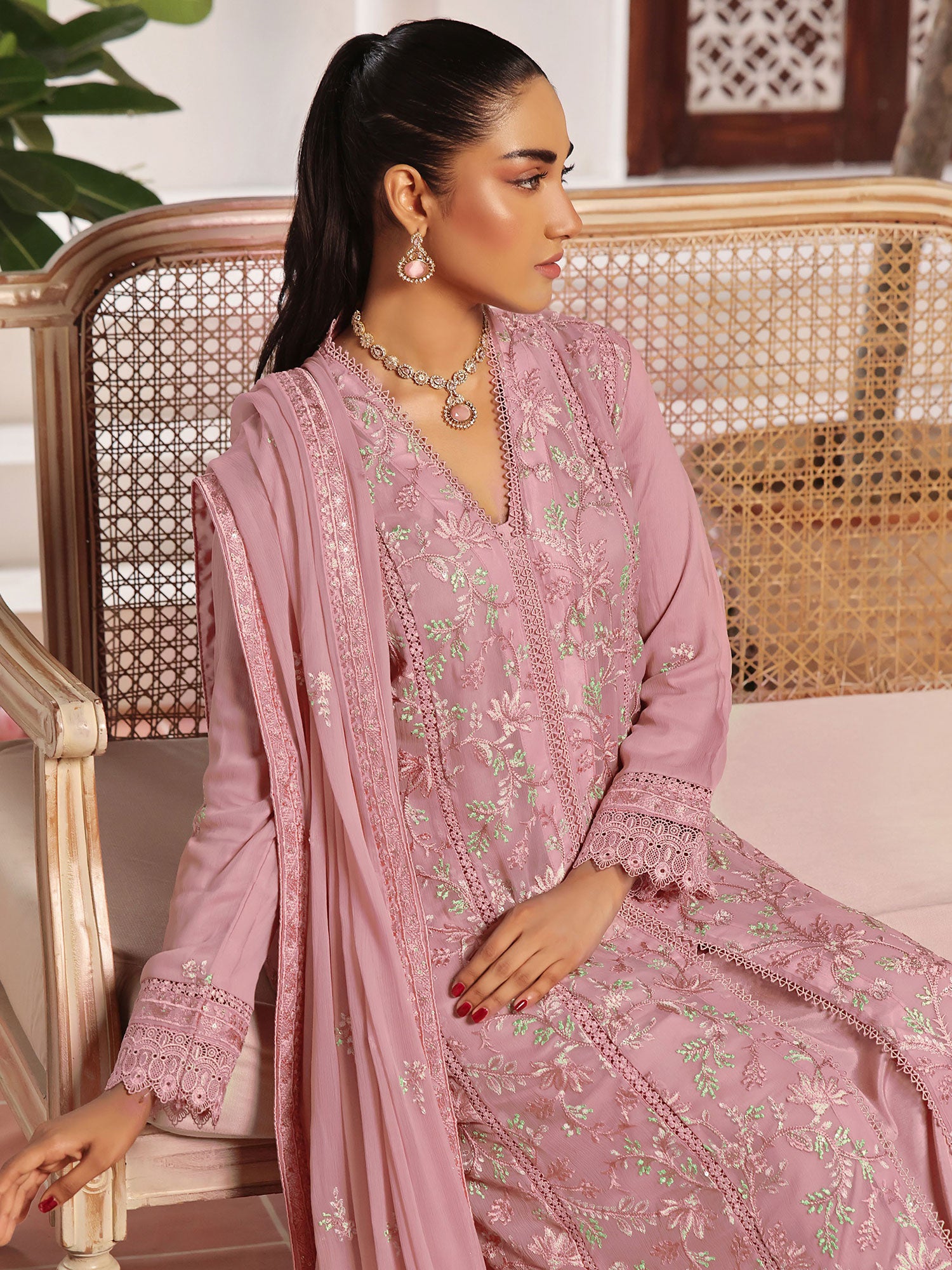 Wardah Uzair "Dil Ruba" Luxury Embroidered Chiffon Gown Suit - GulNaar