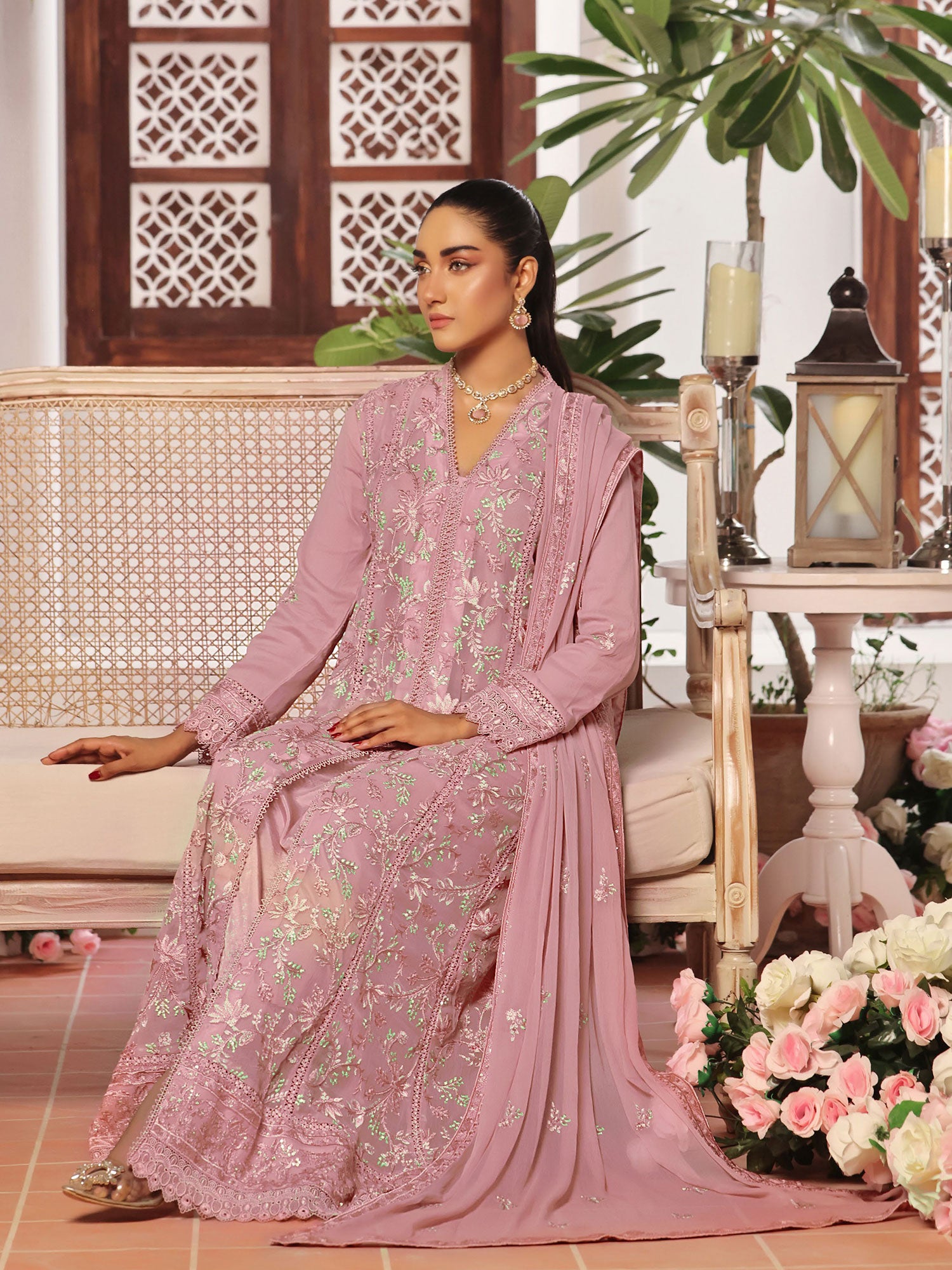 Wardah Uzair "Dil Ruba" Luxury Embroidered Chiffon Gown Suit - GulNaar