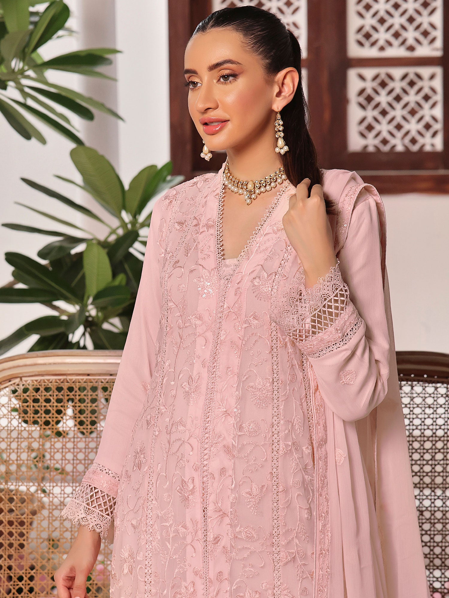 Wardah Uzair "Dil Ruba" Luxury Embroidered Chiffon Gown Suit - GulZar