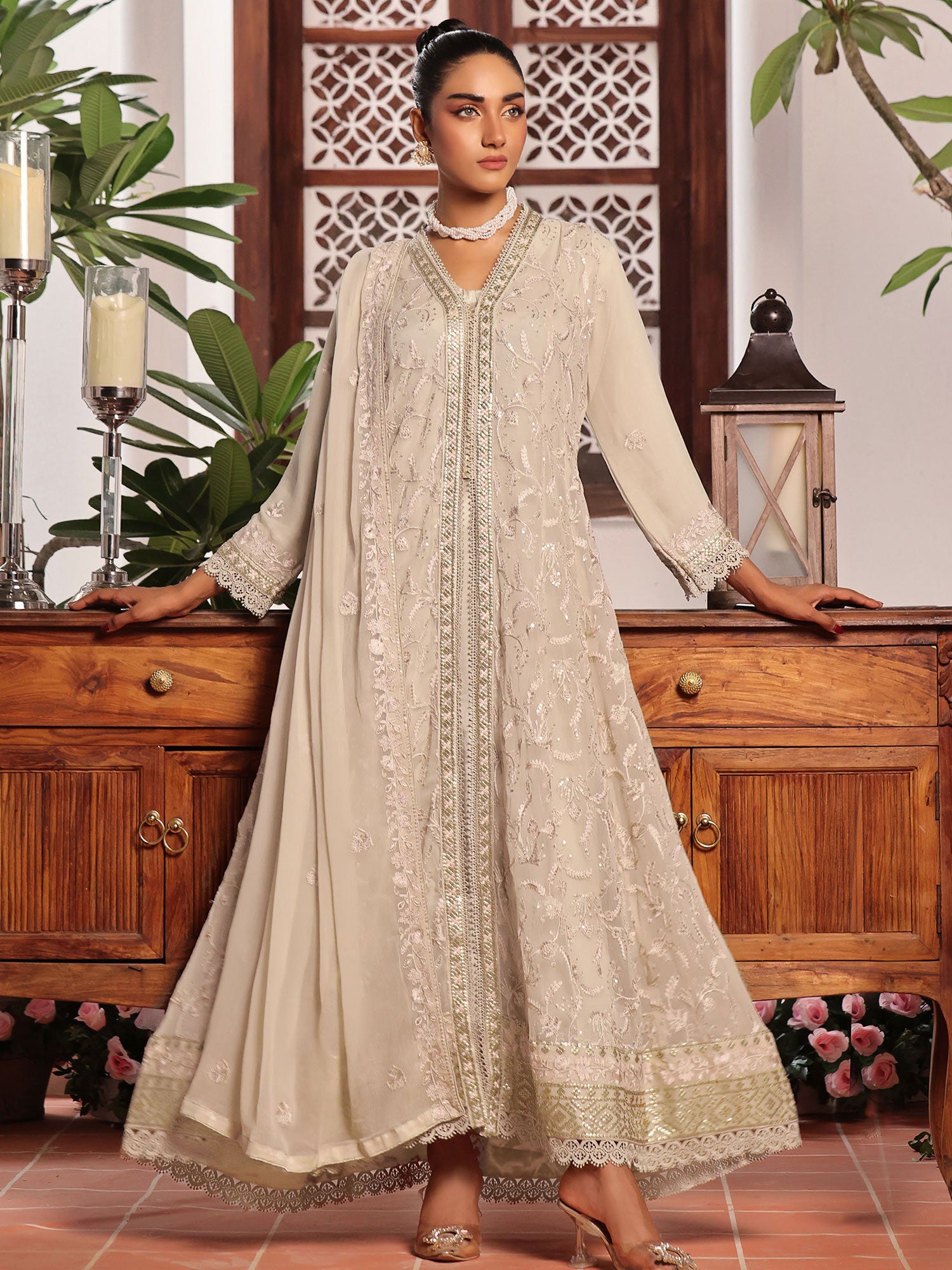 Wardah Uzair "Dil Ruba" Luxury Embroidered Chiffon Gown Suit - Noor