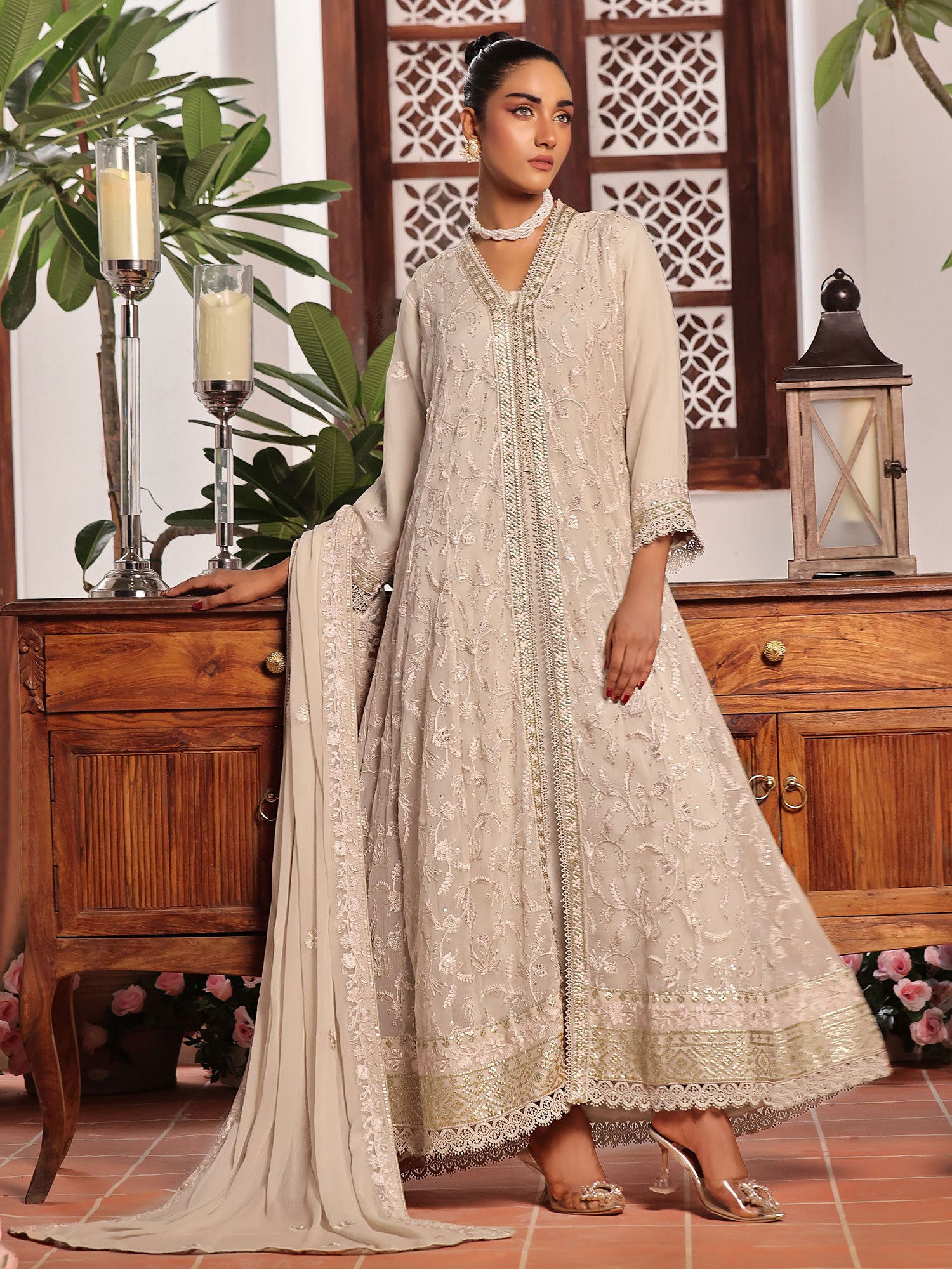 Wardah Uzair "Dil Ruba" Luxury Embroidered Chiffon Gown Suit - Noor