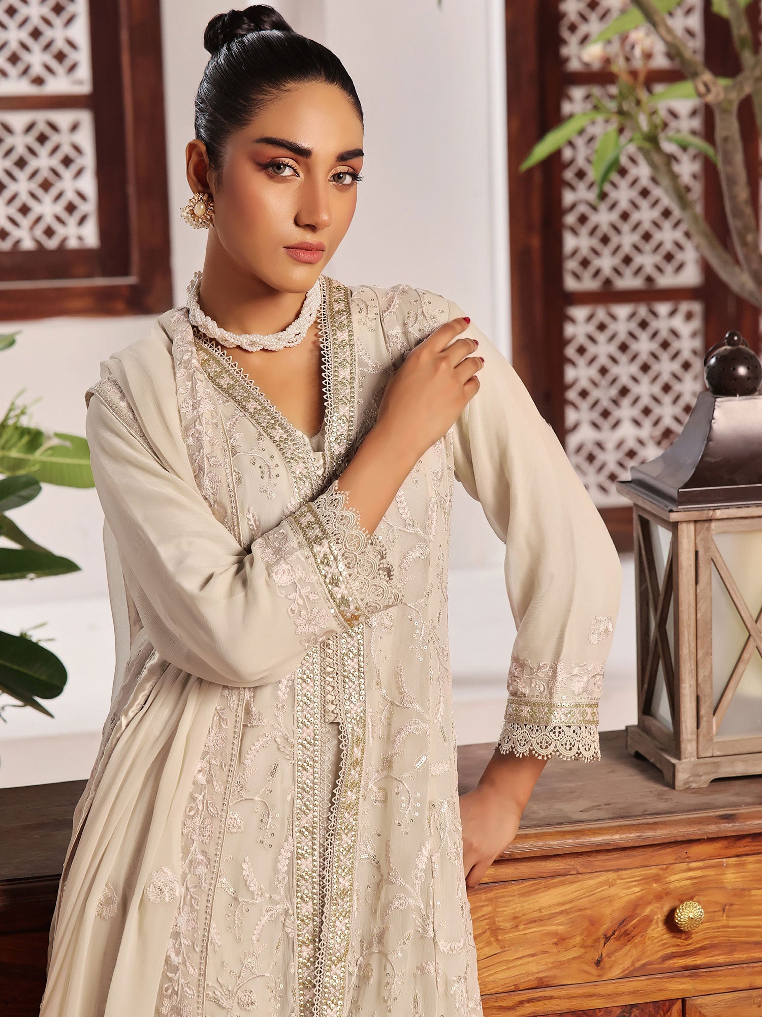 Wardah Uzair "Dil Ruba" Luxury Embroidered Chiffon Gown Suit - Noor