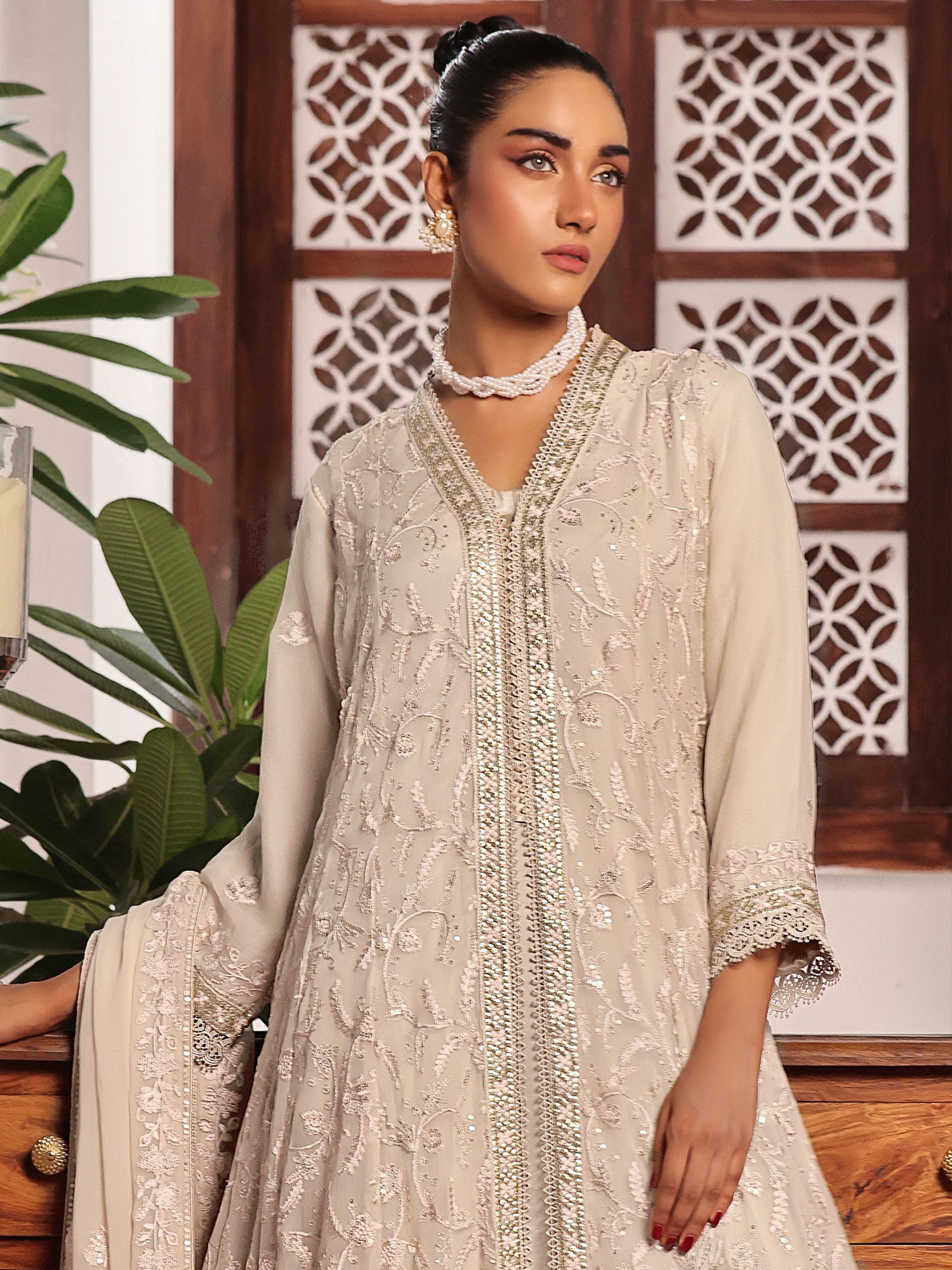 Wardah Uzair "Dil Ruba" Luxury Embroidered Chiffon Gown Suit - Noor