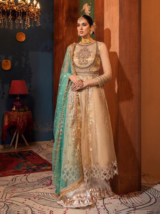 Khuda Baksh Gold Pure Masuri Suit with Sharara (P-210)