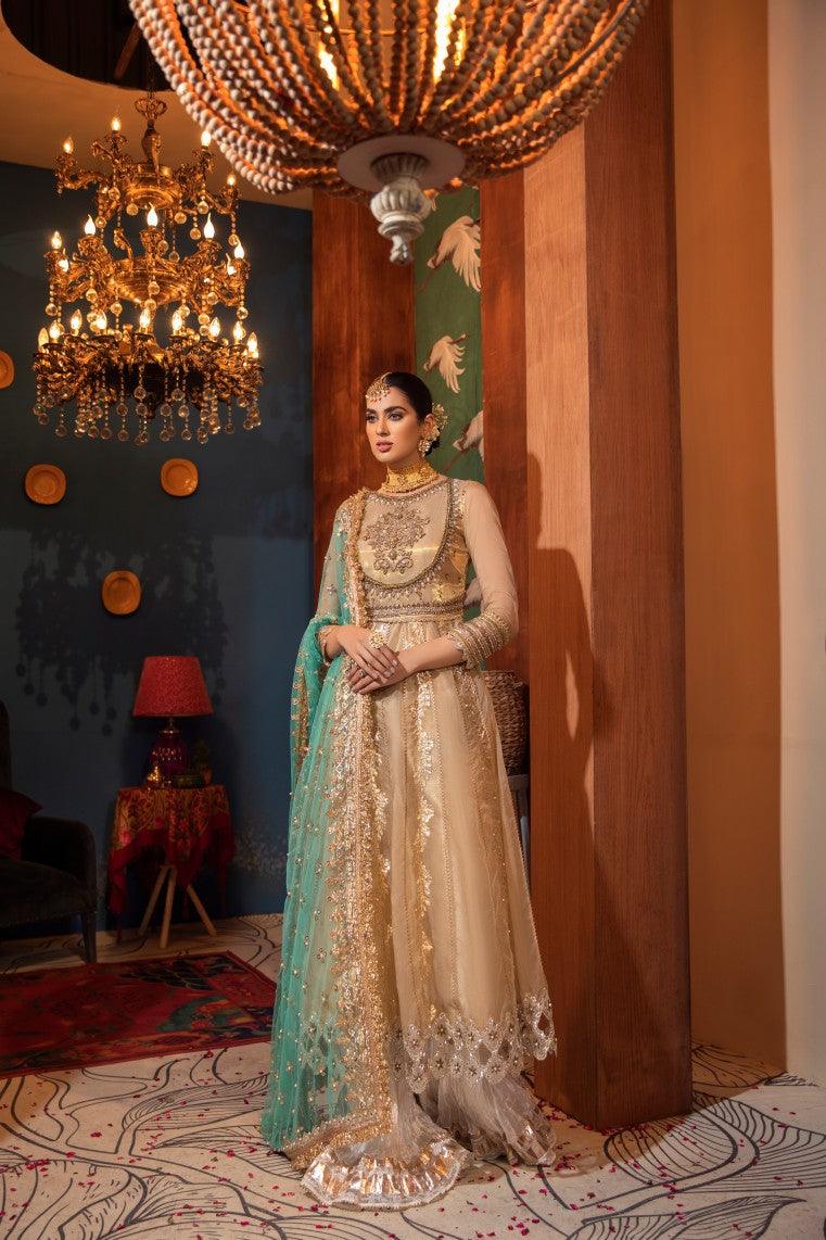 Khuda Baksh Gold Pure Masuri Suit with Sharara (P-210)