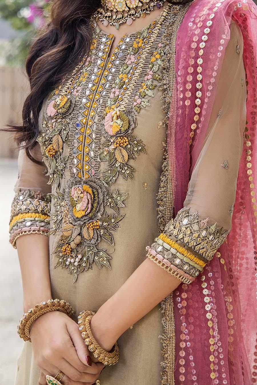 Khuda Baksh Gold-Brown Masuri Net Suit (P-239)