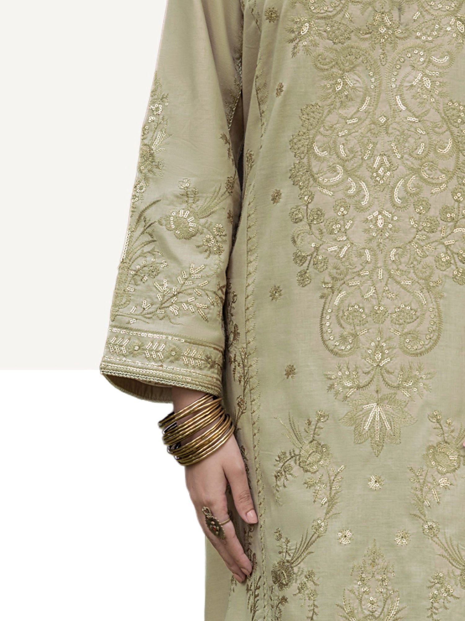 Casual Lite "Wabasta" Embroidered Winter Linen Suit - Beige-Green