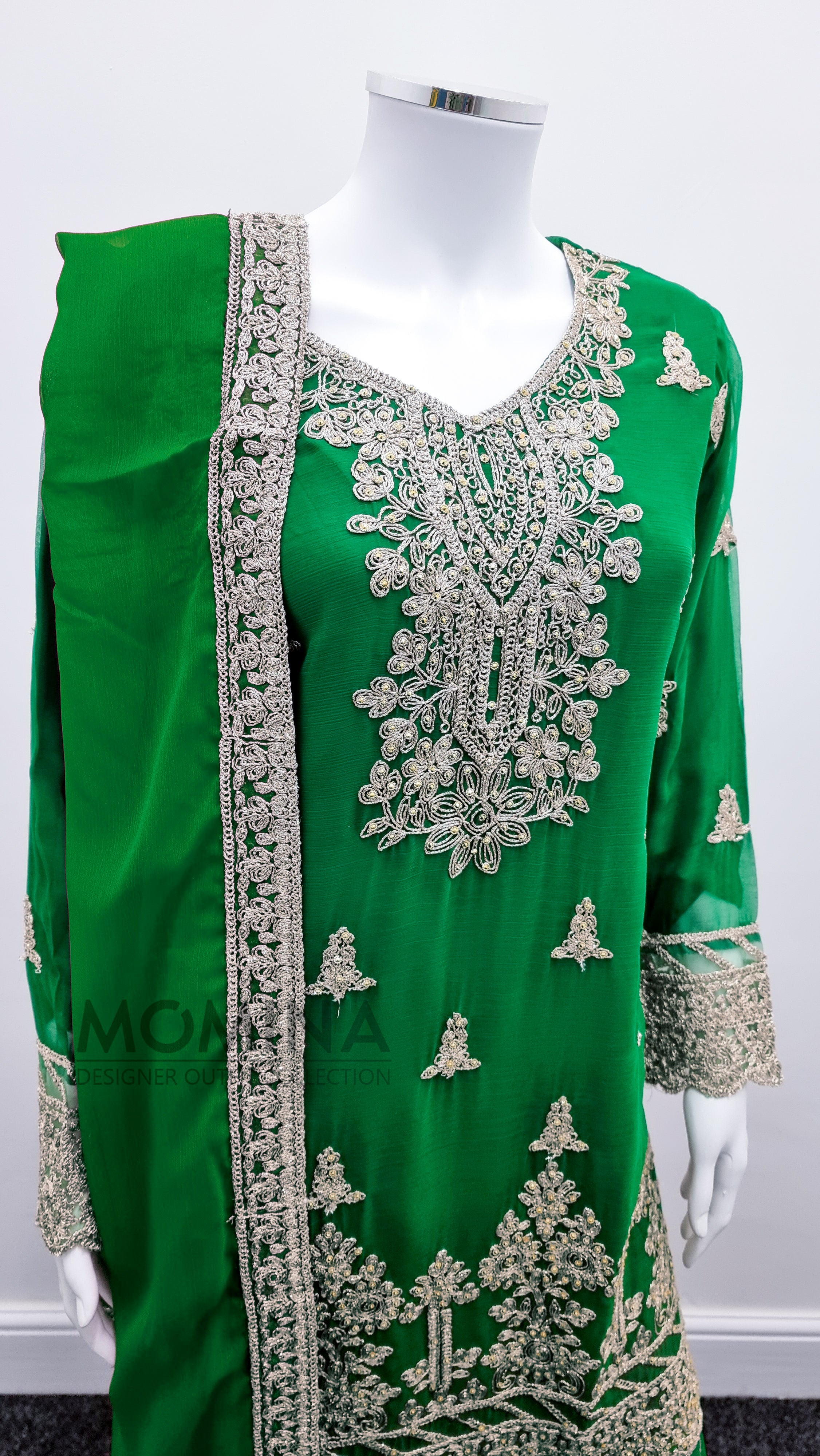 Green Embroidered Chiffon Palazzo Suit