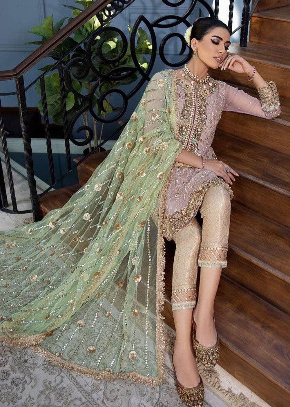 Khuda Baksh Rose Gold Pure Organza Suit (P-221)