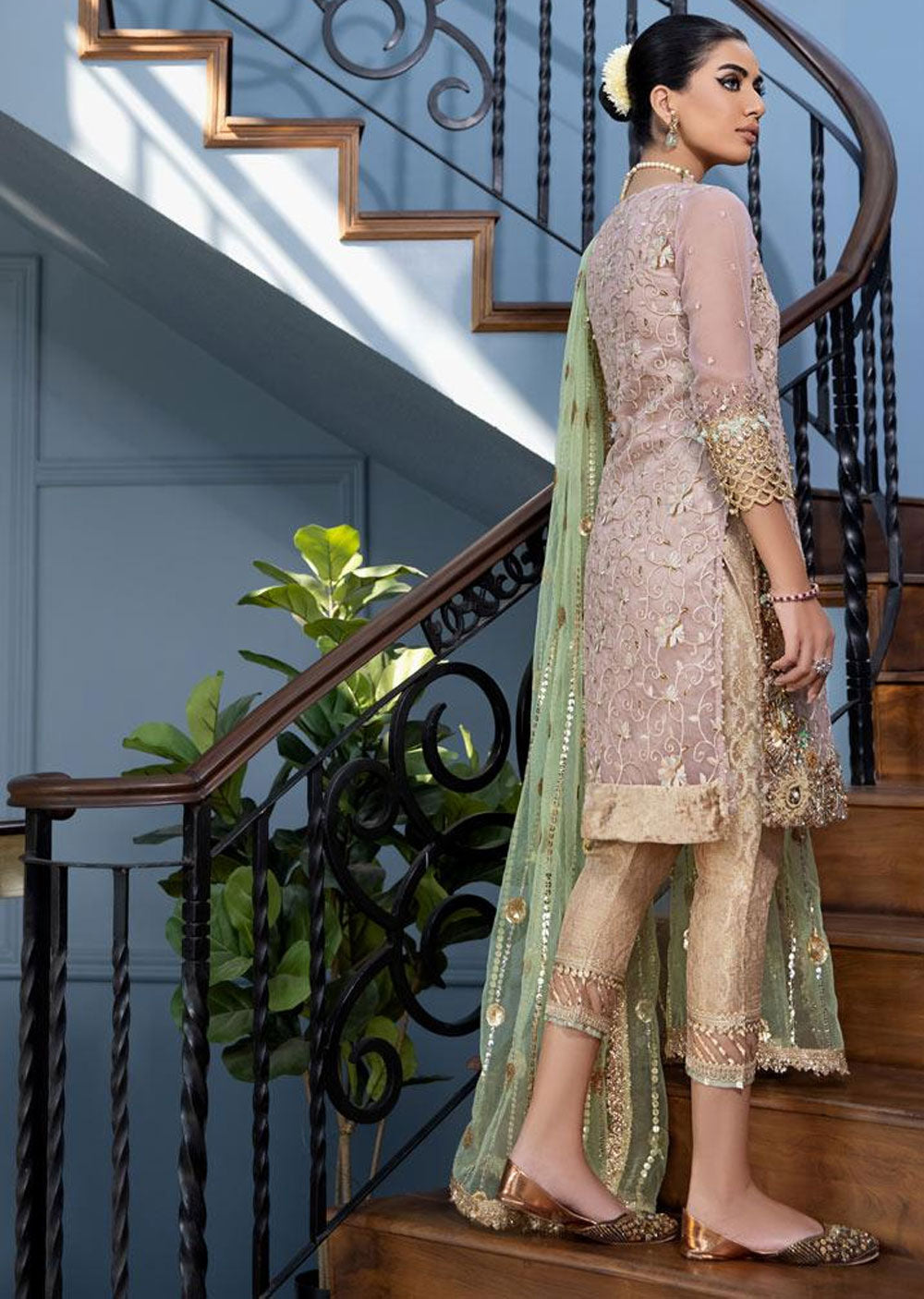 Khuda Baksh Rose Gold Pure Organza Suit (P-221)