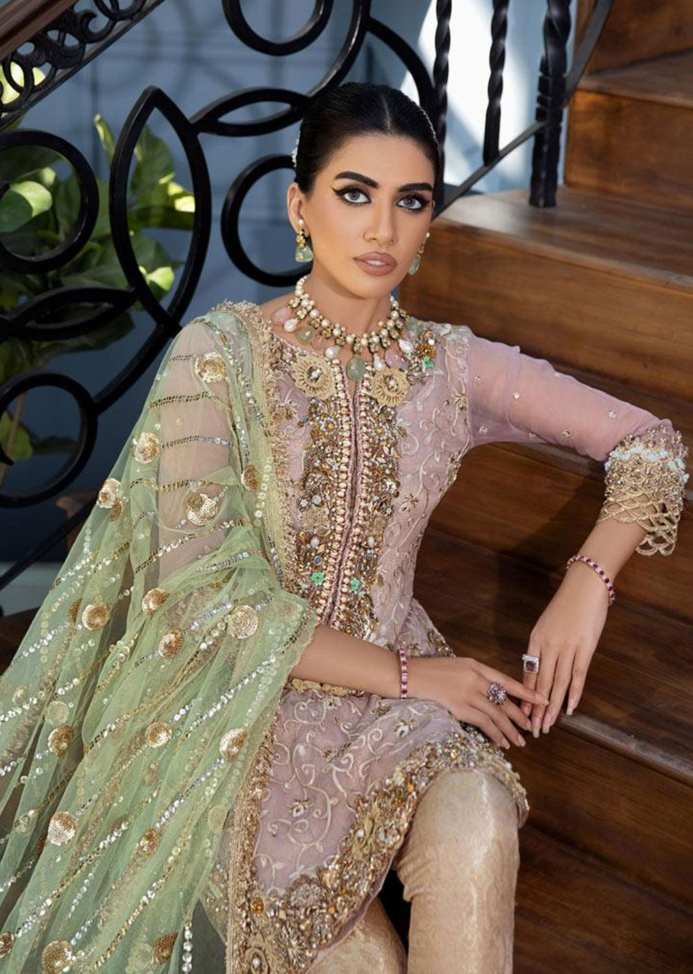 Khuda Baksh Rose Gold Pure Organza Suit (P-221)