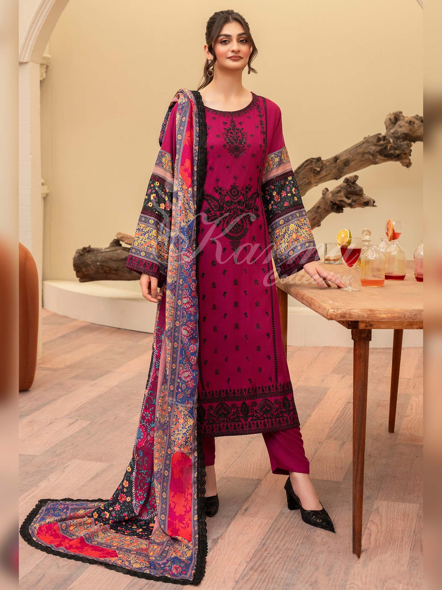 Karma Collection "Aangan" Winter Embroidered Suit (KC1401)