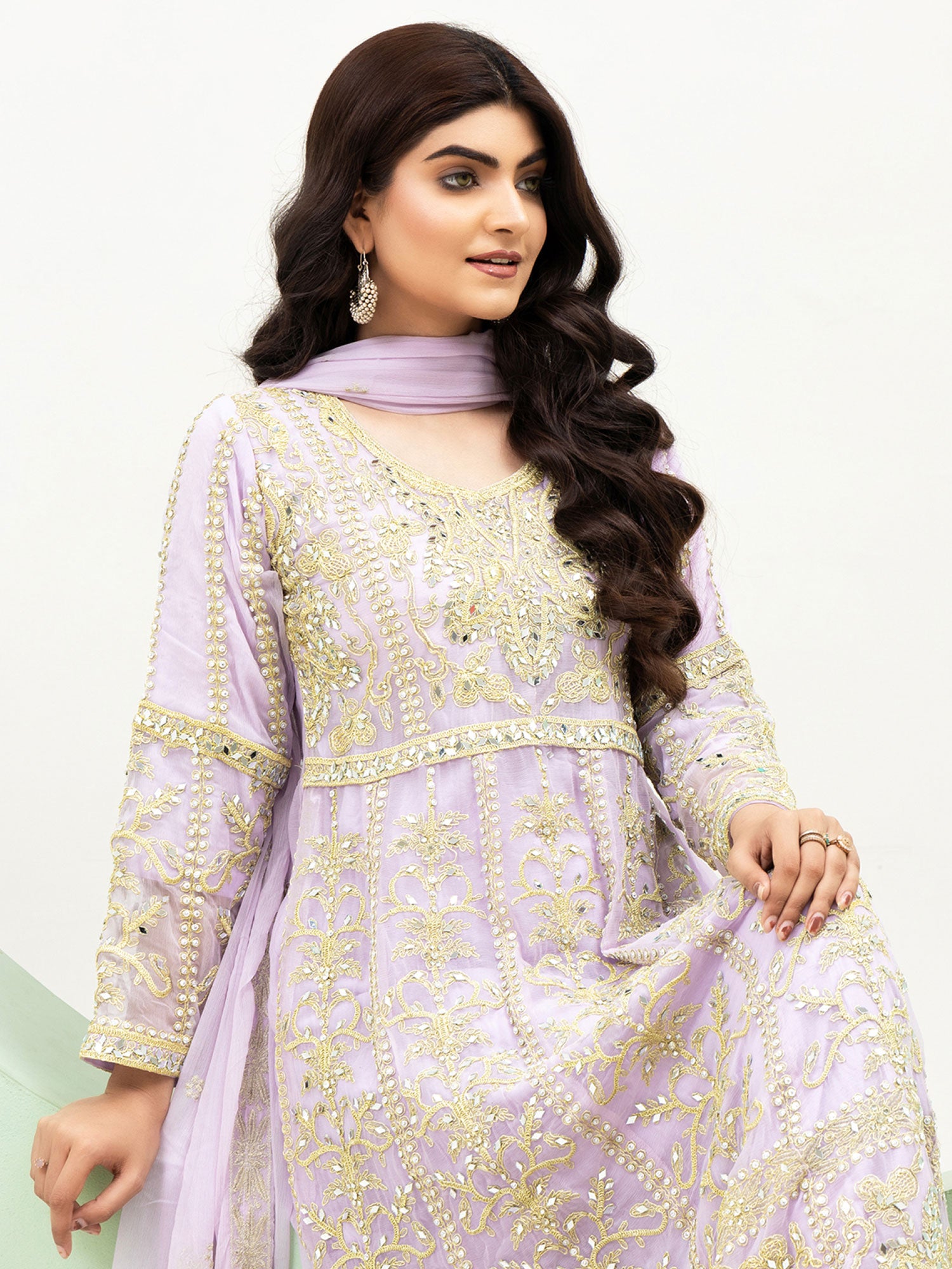 Rangz Lilac Chiffon Luxury Embroidered 3-Piece Maxi Suit