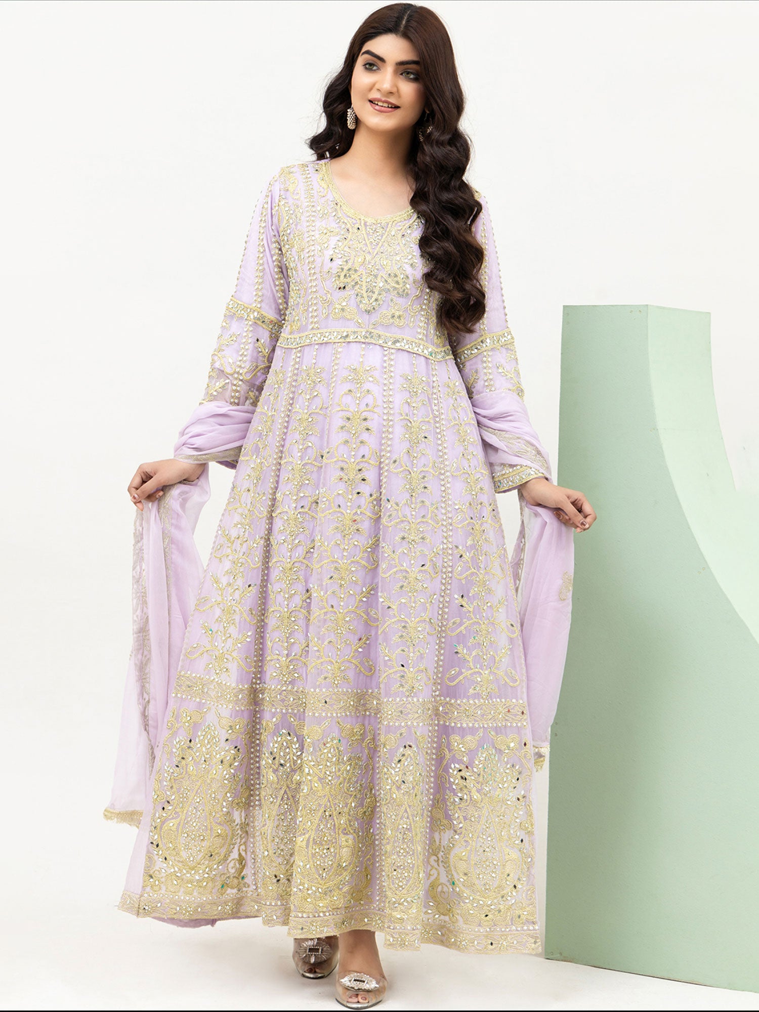 Rangz Lilac Chiffon Luxury Embroidered 3-Piece Maxi Suit