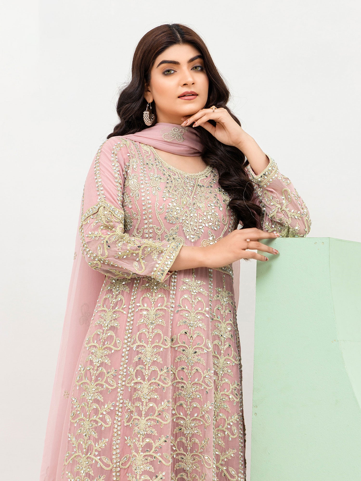 Rangz Pink Chiffon Luxury Embroidered 3-Piece Maxi Suit