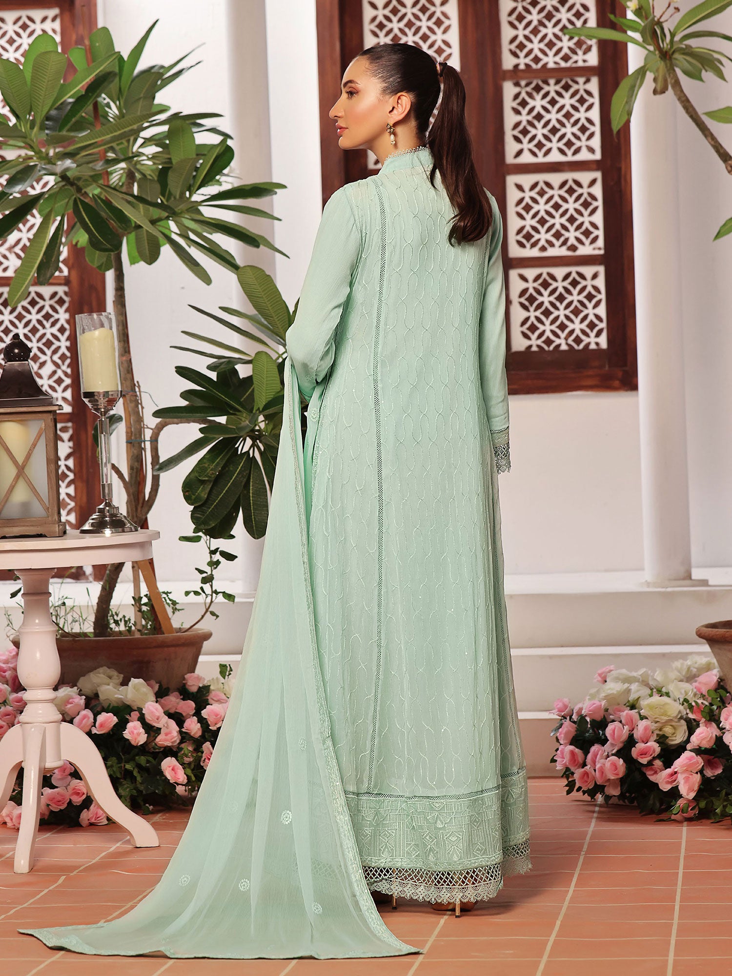 Wardah Uzair "Dil Ruba" Luxury Embroidered Chiffon Gown Suit - Sahil