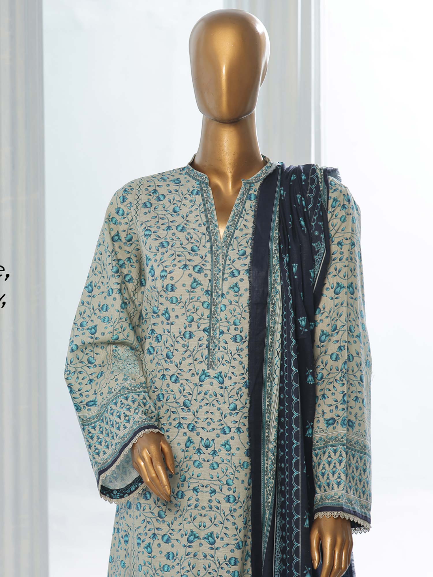 Bin Saeed Winter Khaddar 3-Piece Suit - Turquoise