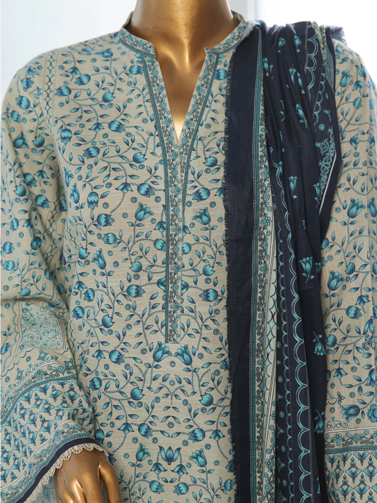 Bin Saeed Winter Khaddar 3-Piece Suit - Turquoise