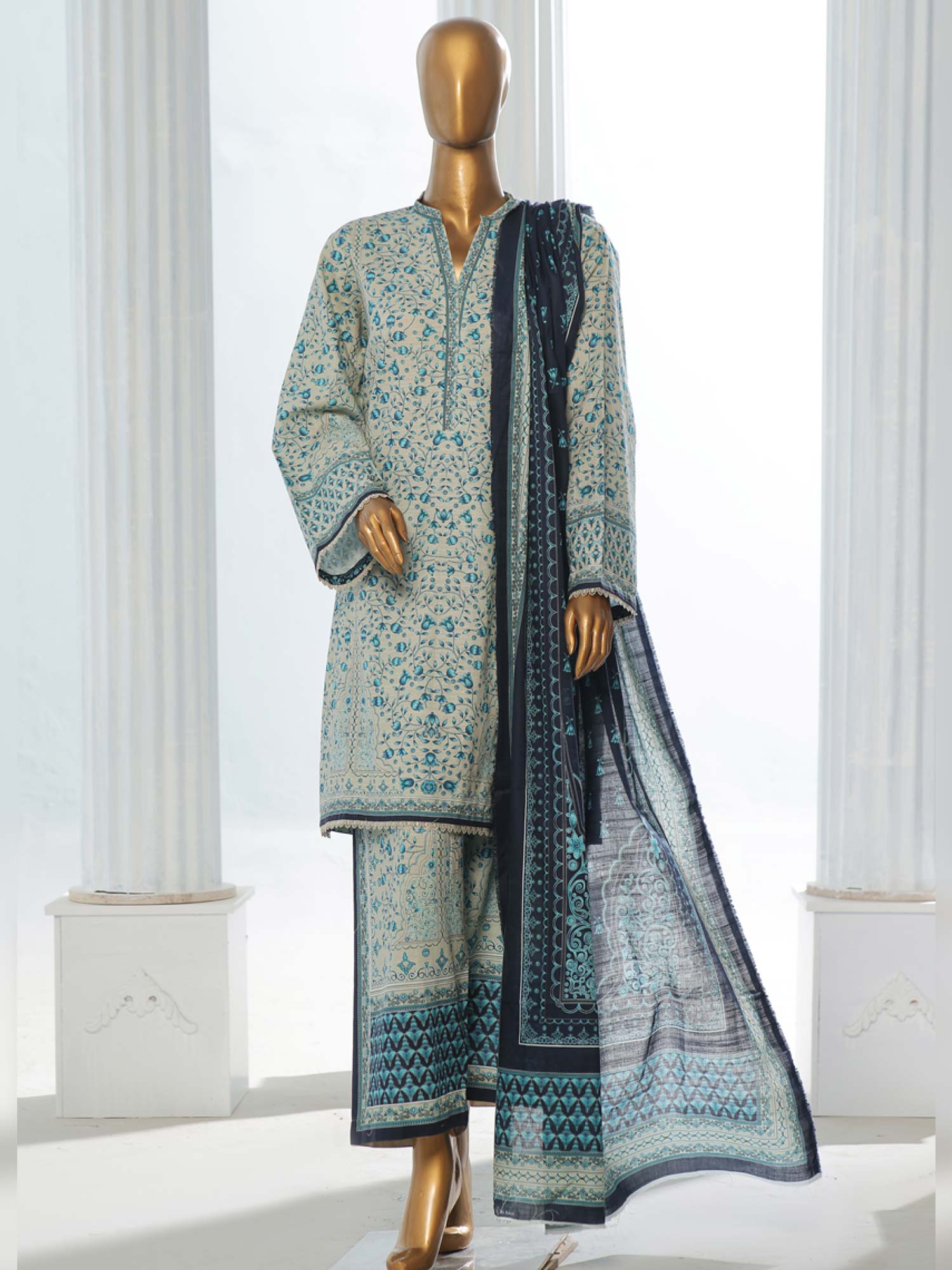 Bin Saeed Winter Khaddar 3-Piece Suit - Turquoise