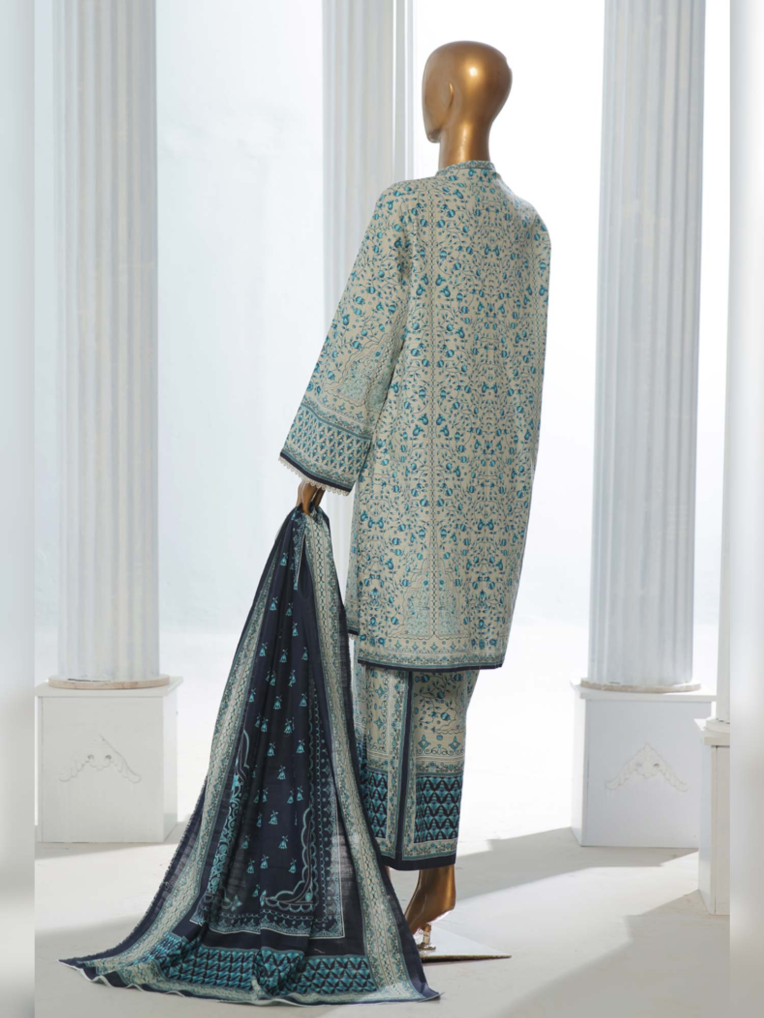 Bin Saeed Winter Khaddar 3-Piece Suit - Turquoise