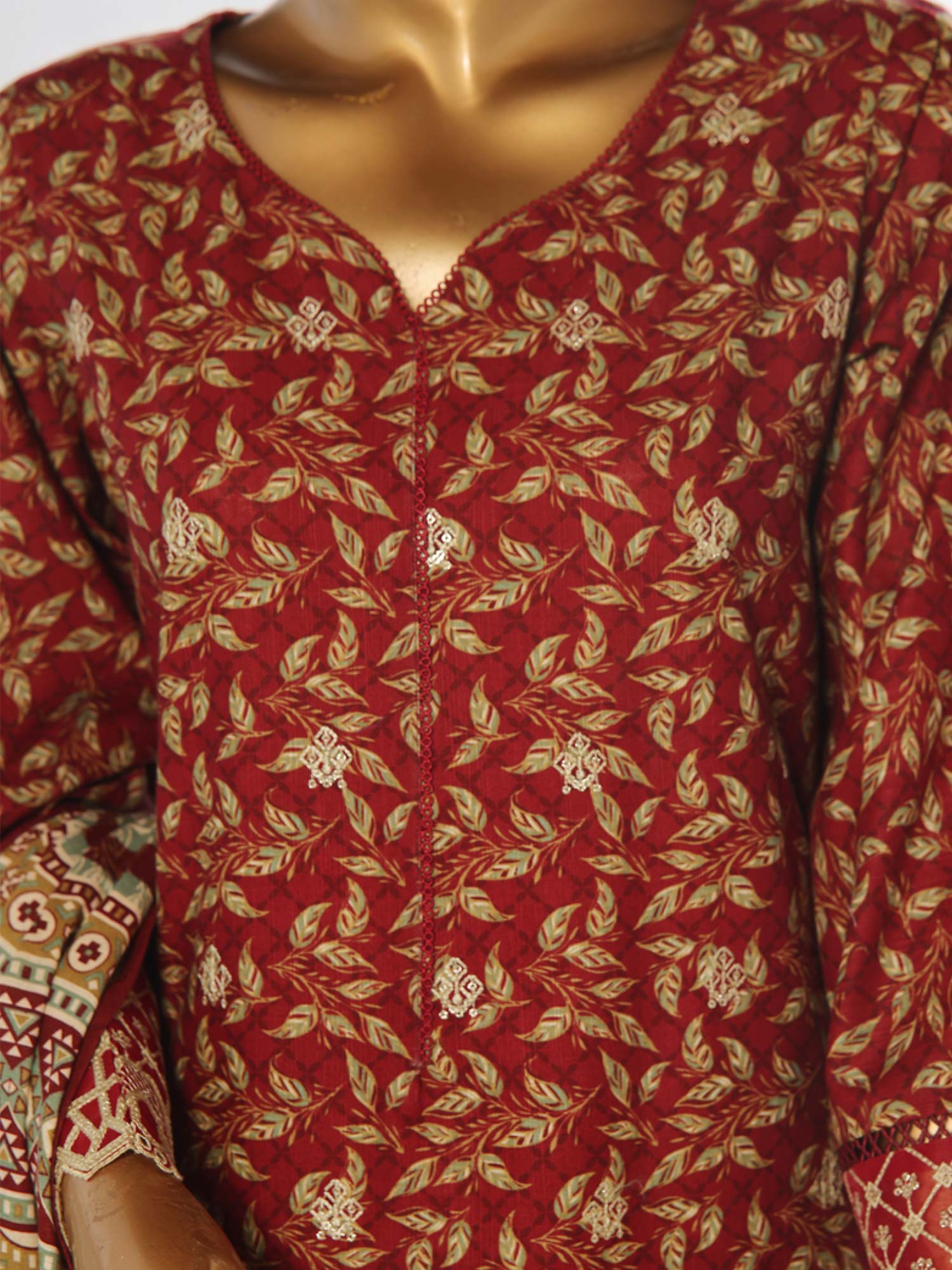 Bin Saeed Chikankari Embroidered Winter Khaddar Suit - Maroon