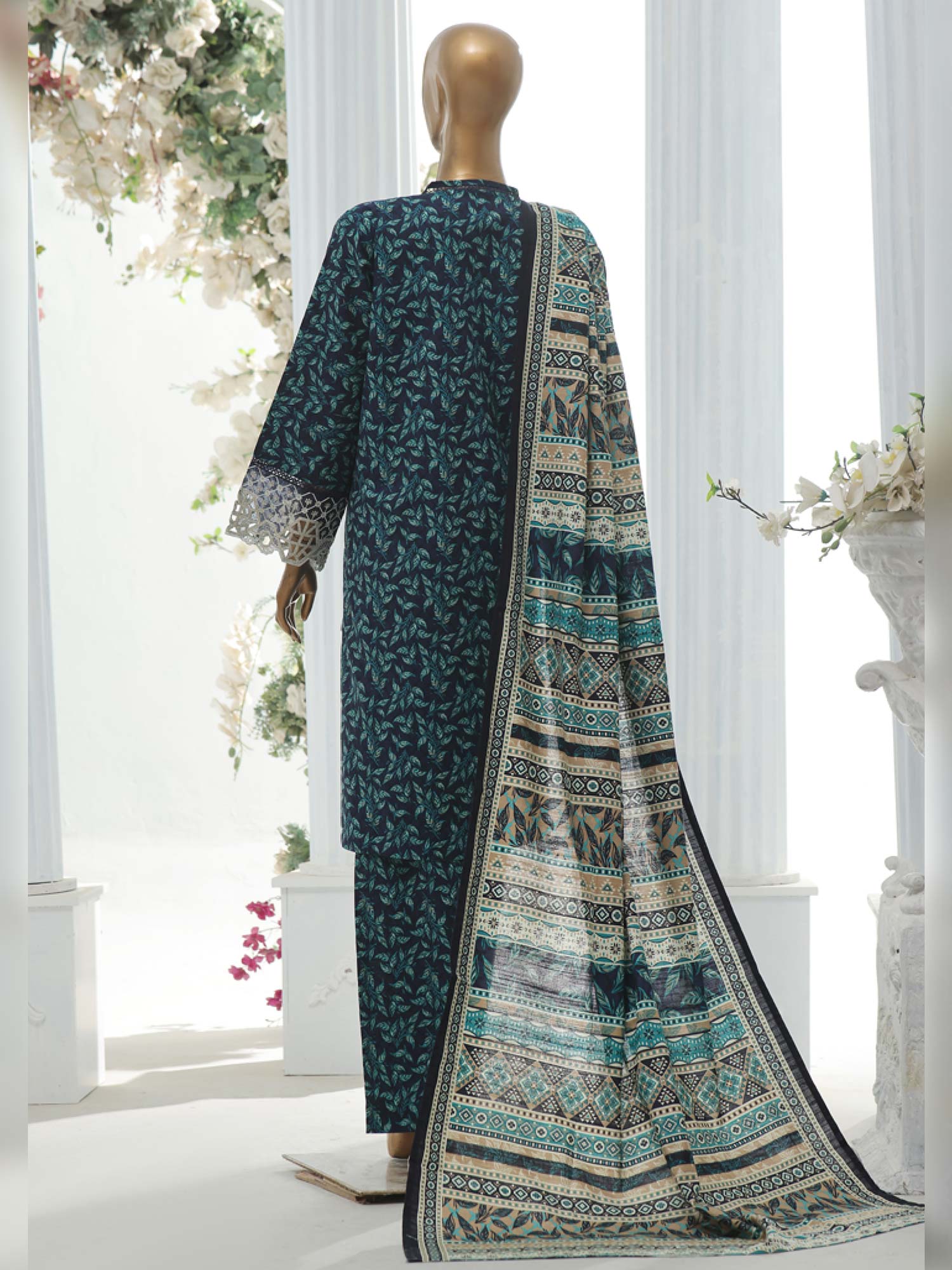 Bin Saeed Chikankari Embroidered Winter Khaddar Suit - Dark Teal