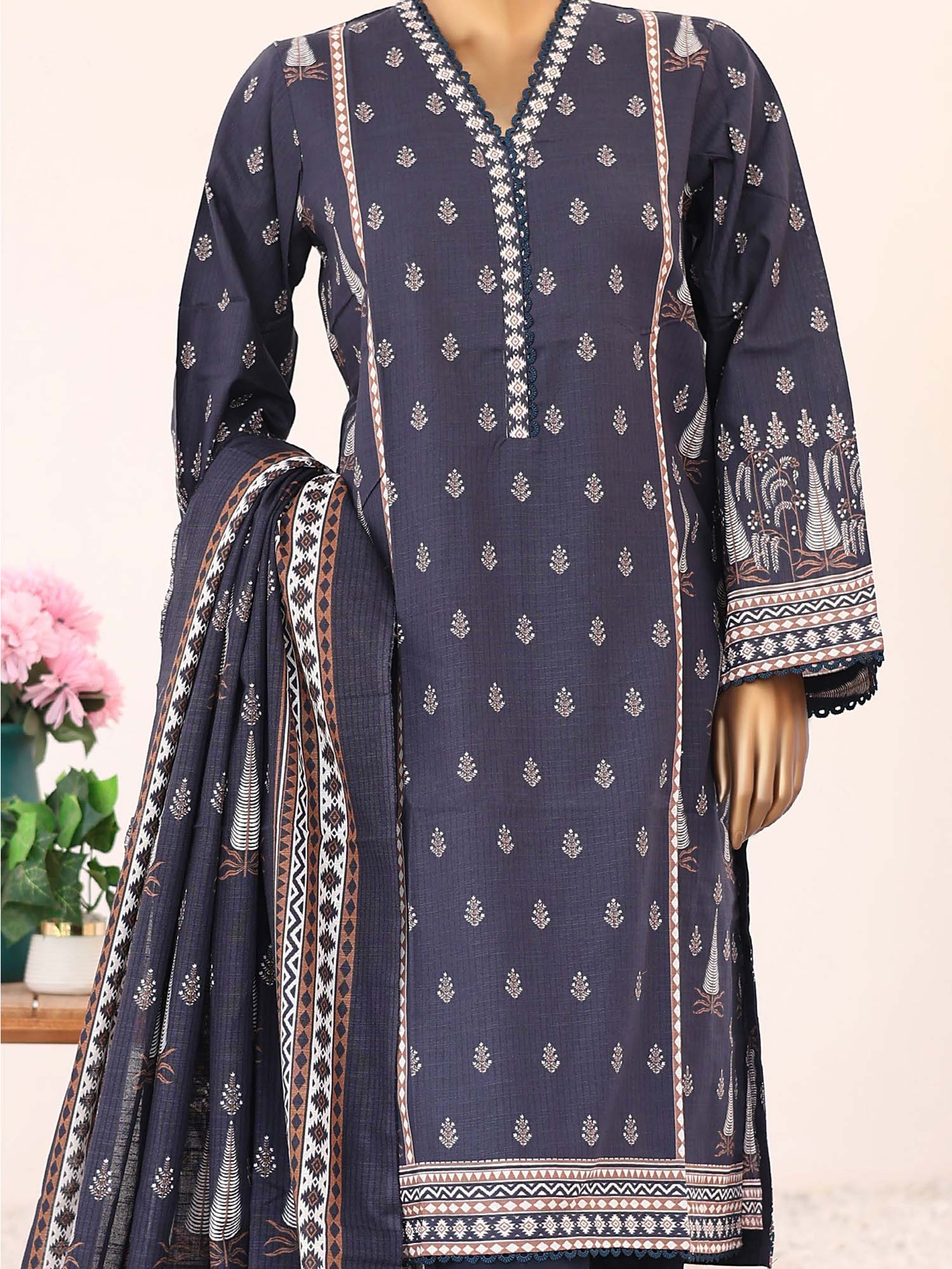 Bin Saeed Winter Khaddar Navy 3-Piece Suit