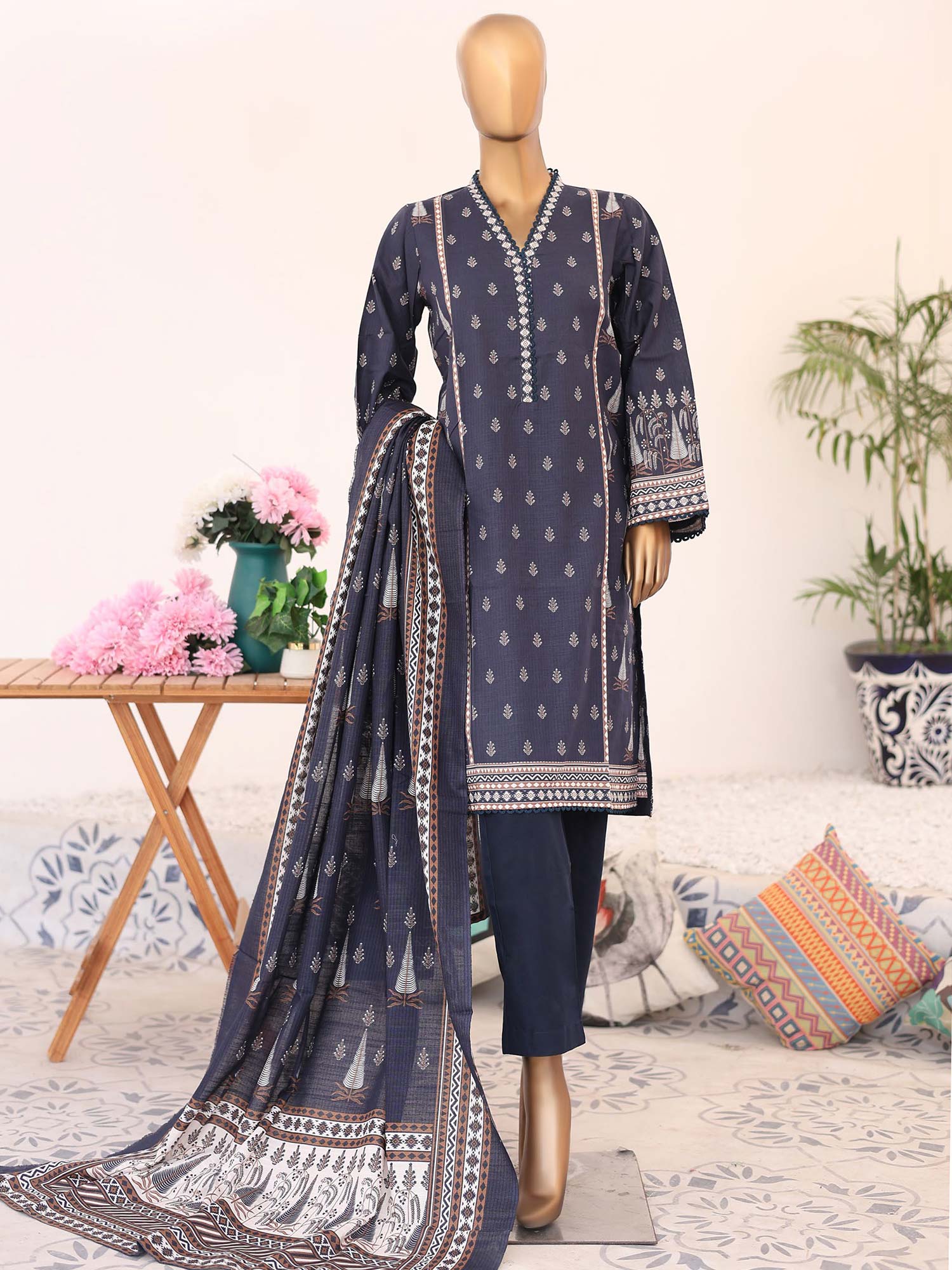 Bin Saeed Winter Khaddar Navy 3-Piece Suit