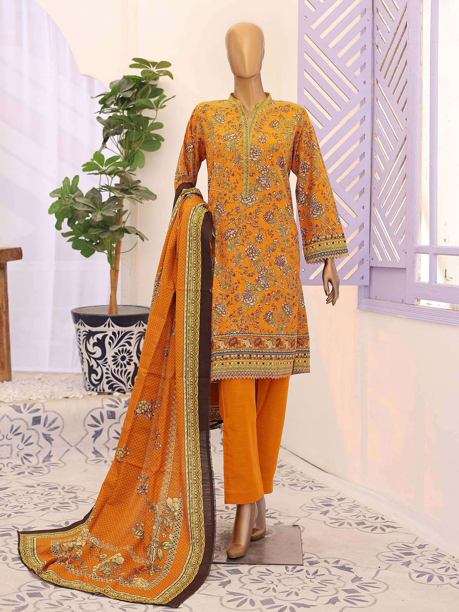 Bin Saeed Winter Khaddar Mustard 3-Piece Suit