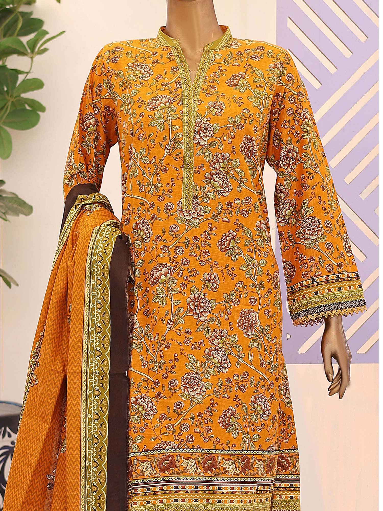 Bin Saeed Winter Khaddar Mustard 3-Piece Suit