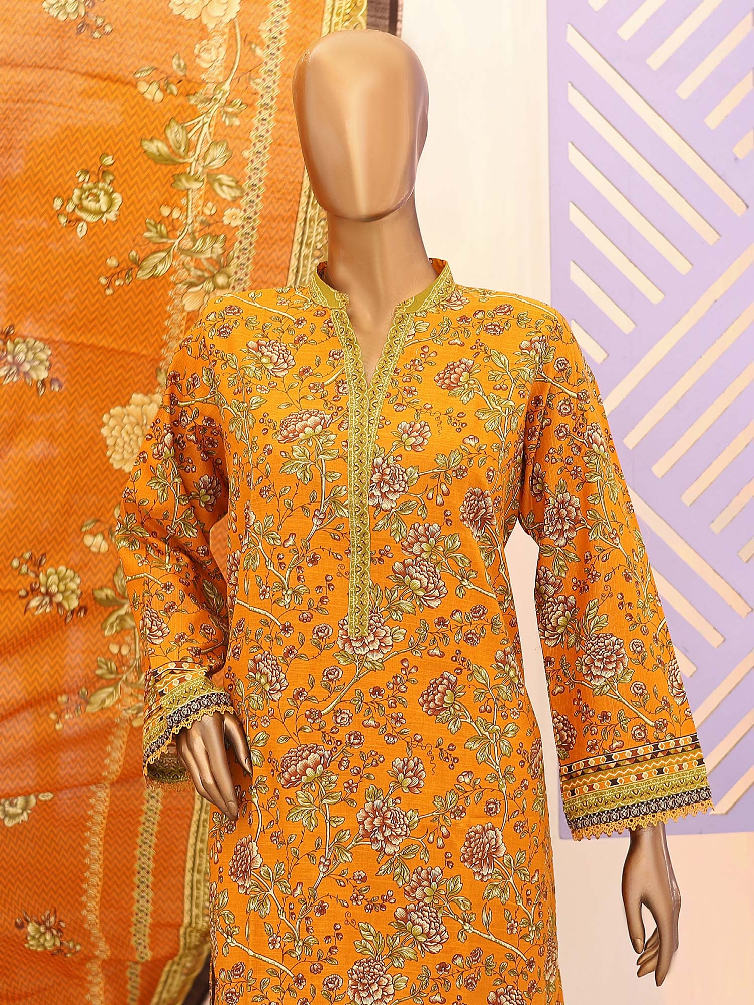 Bin Saeed Winter Khaddar Mustard 3-Piece Suit