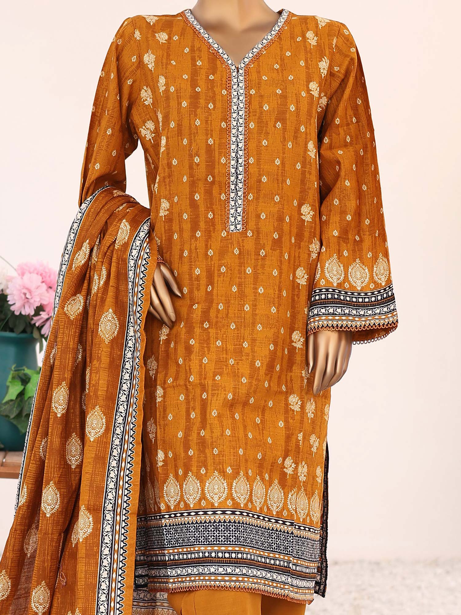 Bin Saeed Winter Khaddar Mustard 3-Piece Suit