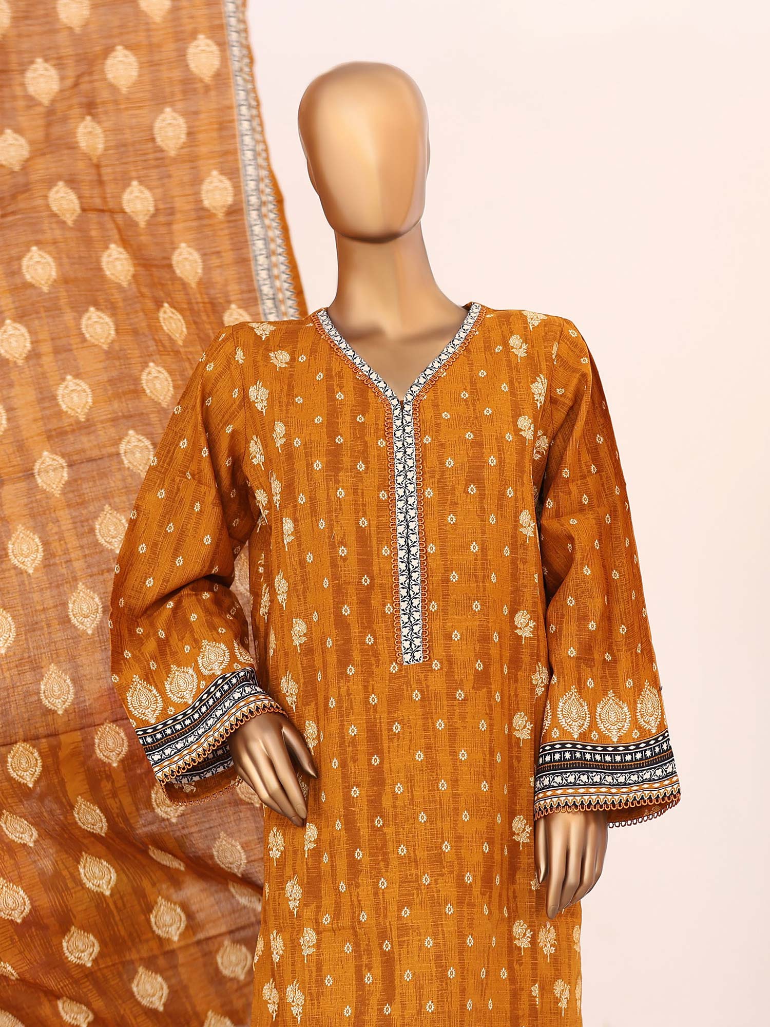 Bin Saeed Winter Khaddar Mustard 3-Piece Suit