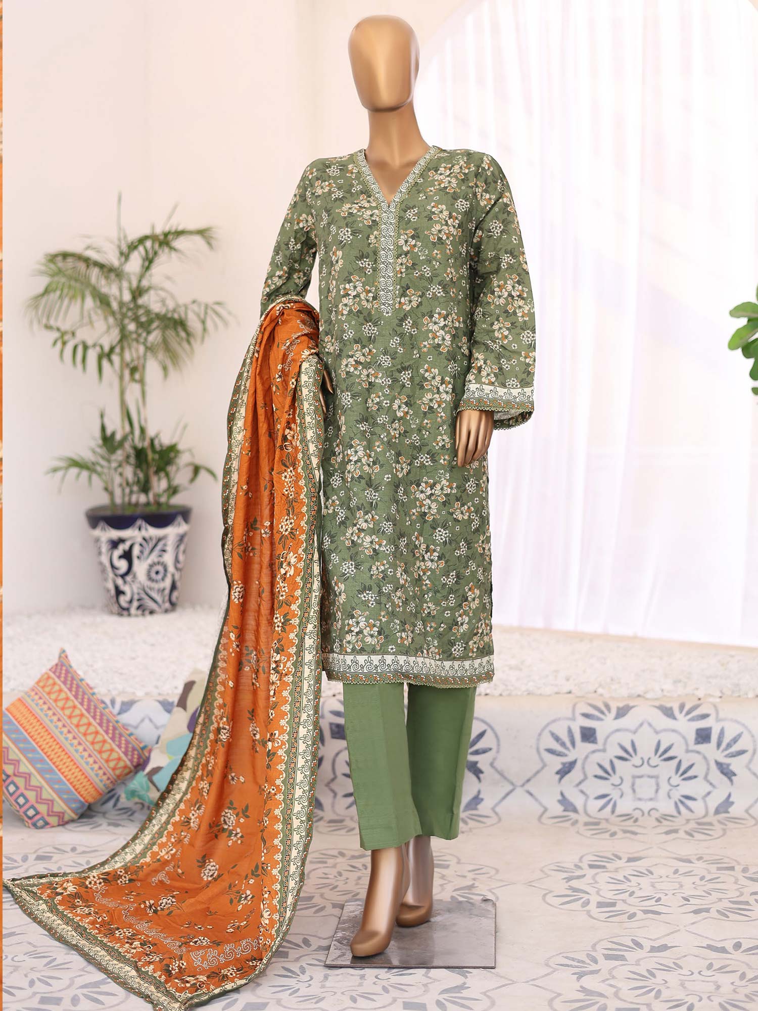 Bin Saeed Winter Khaddar Green 3-Piece Suit