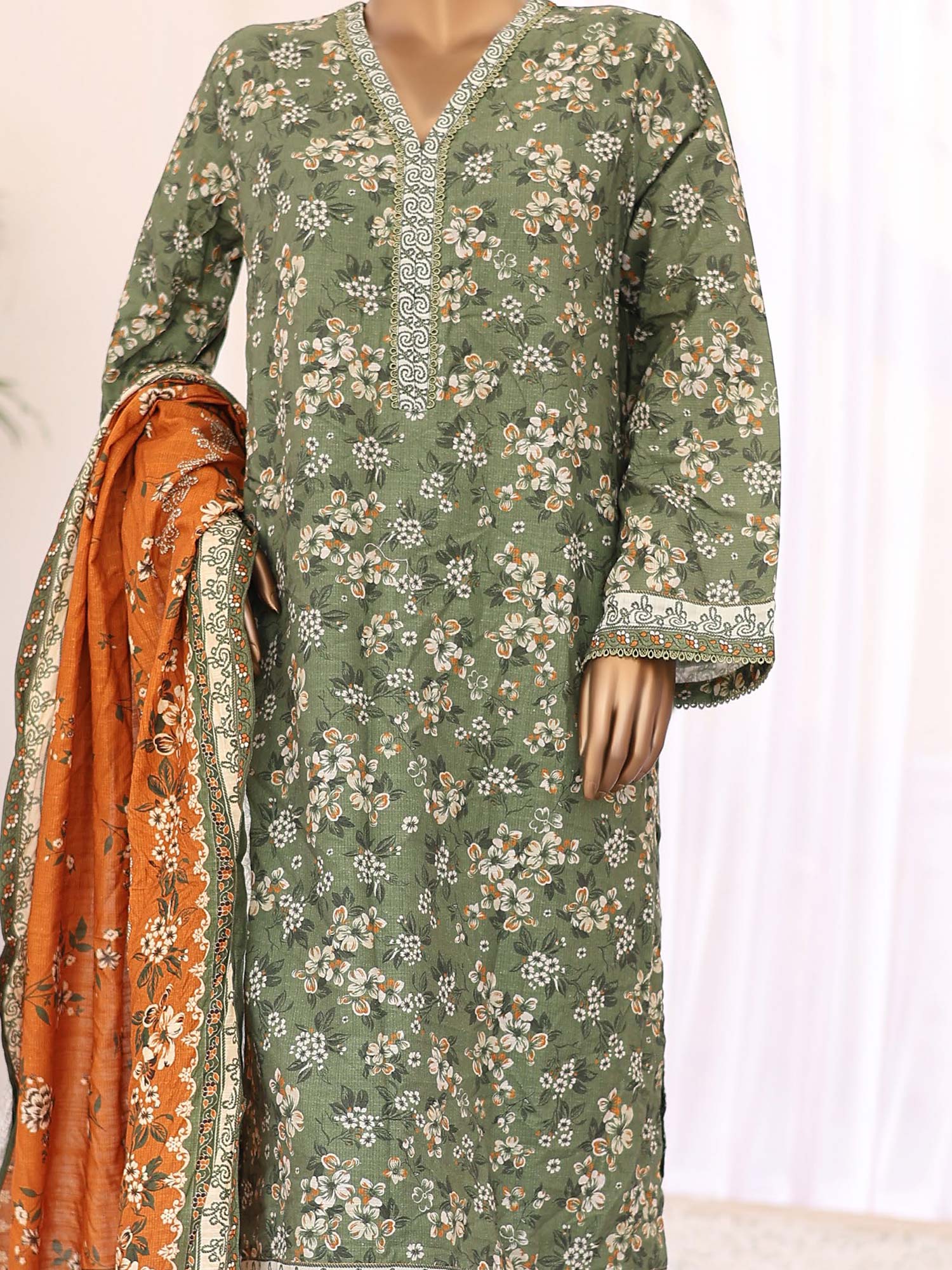 Bin Saeed Winter Khaddar Green 3-Piece Suit