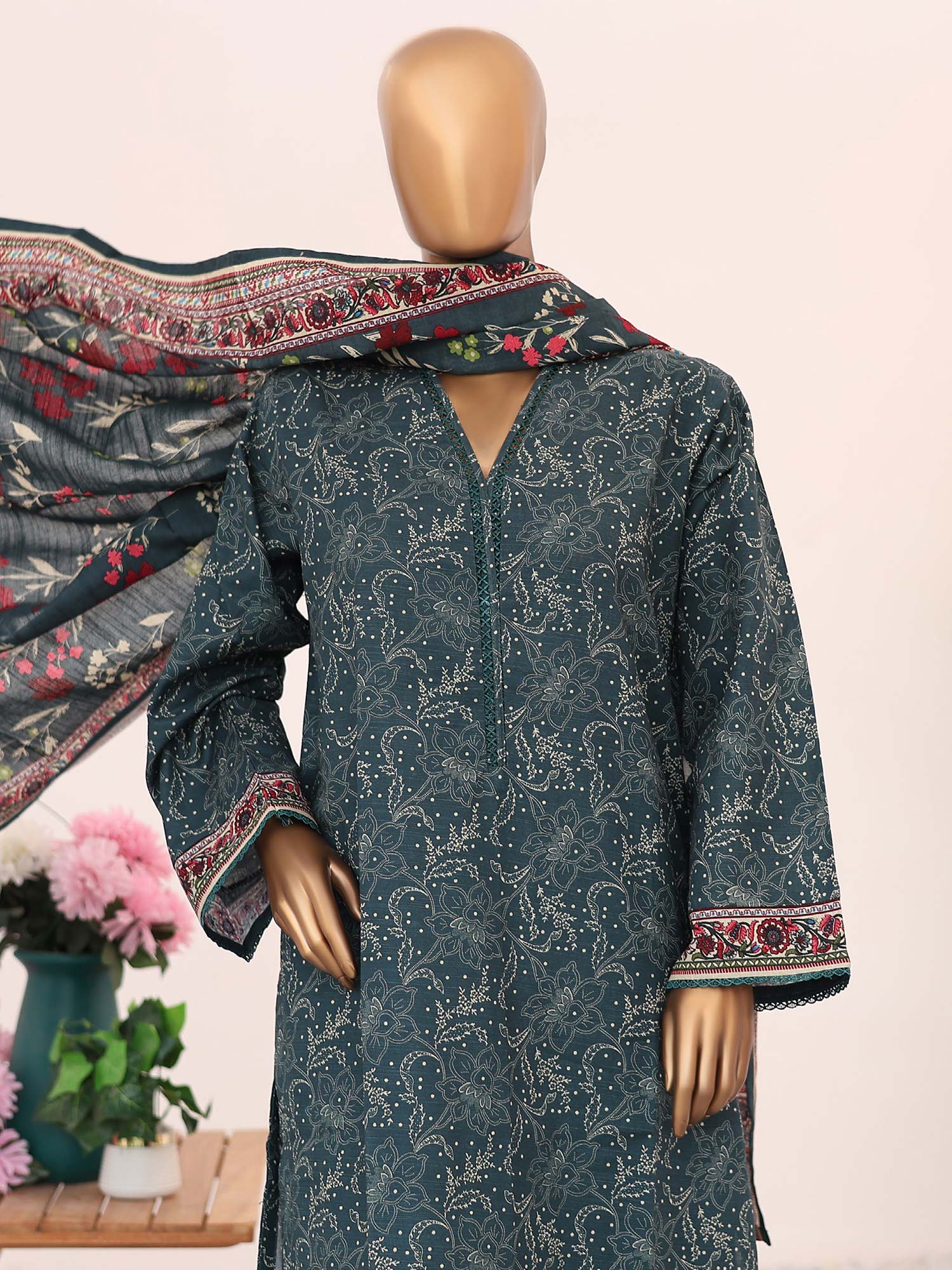 Bin Saeed Winter Khaddar Dark Teal 3-Piece Suit